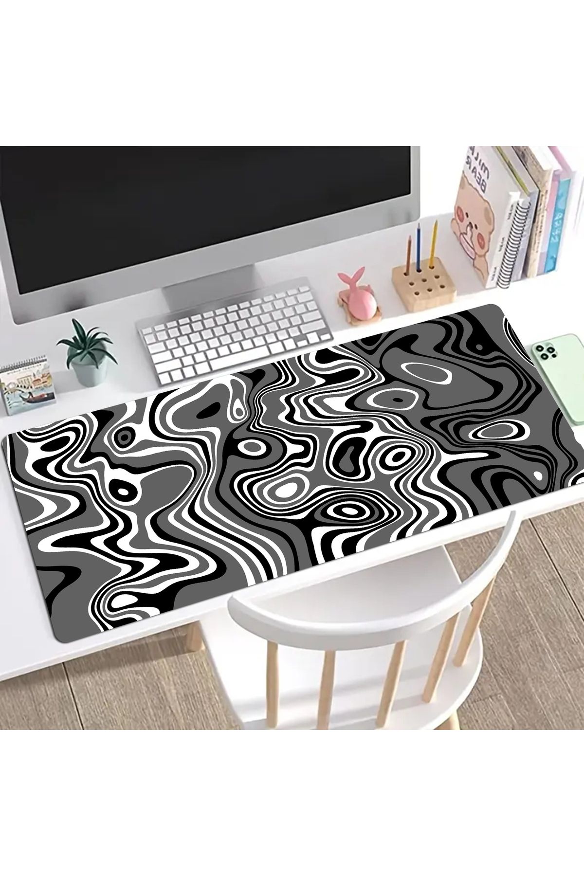 Choice-Large Gaming Mouse Pad with Stitched Edges Minimalist Topographic Map Desk Mat Extended Mousepad ... 5