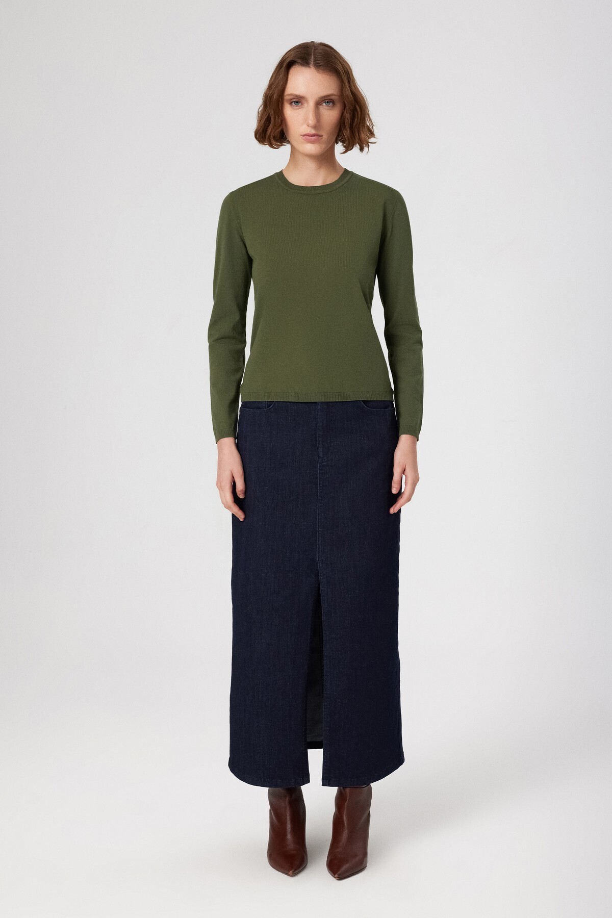 Mısırlı-Blue Front Slit Long Denim Skirt 1