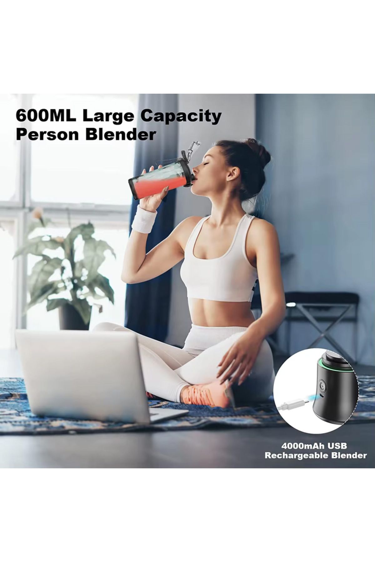 MIKO NICE-600ml Wireless Large Capacity Juice Blender Machine Portable Fruit Mixer Grinder Rechargeable Ble... 4