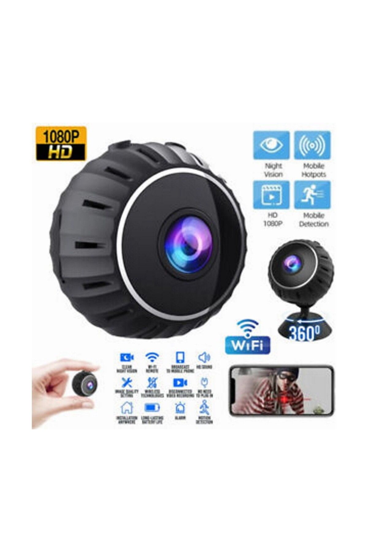 ayberktech 1080P (HD) Mini Gizli Kamera - Kablosuz Wifi Özellikli Güvenlik kamerası Taşınabilir Mini kamera