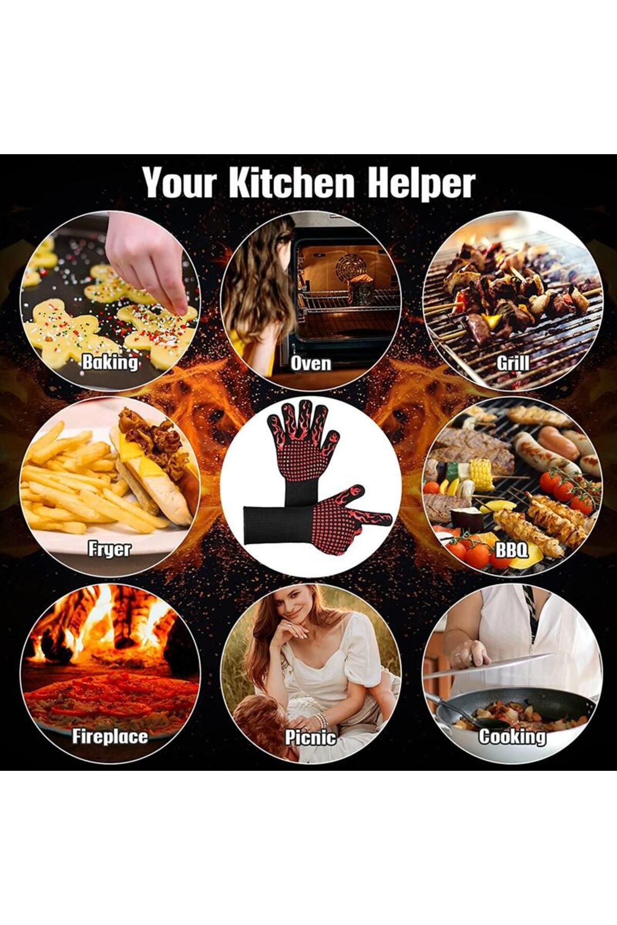 Choice-BBQ Gloves Fireproof Heat Resistant Oven Mitts Silicone Non-Slip Kitchen Grilling Gloves Barbecue... 7