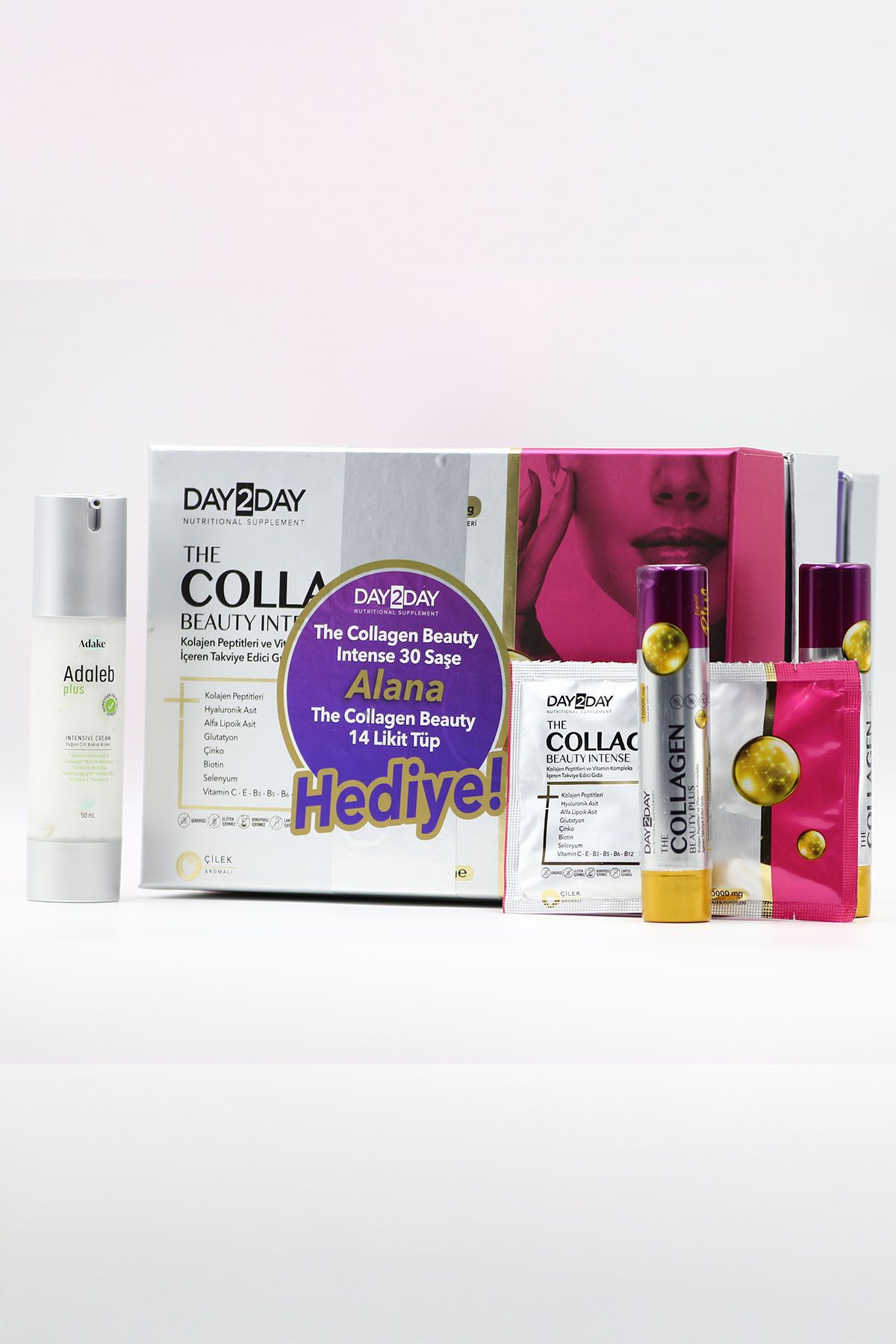 DAY2DAY The Collagen Beauty Intense 30 Saşe + Likit 14 Tüp ve Kırışıklık Karşıtı Adaleb Plus