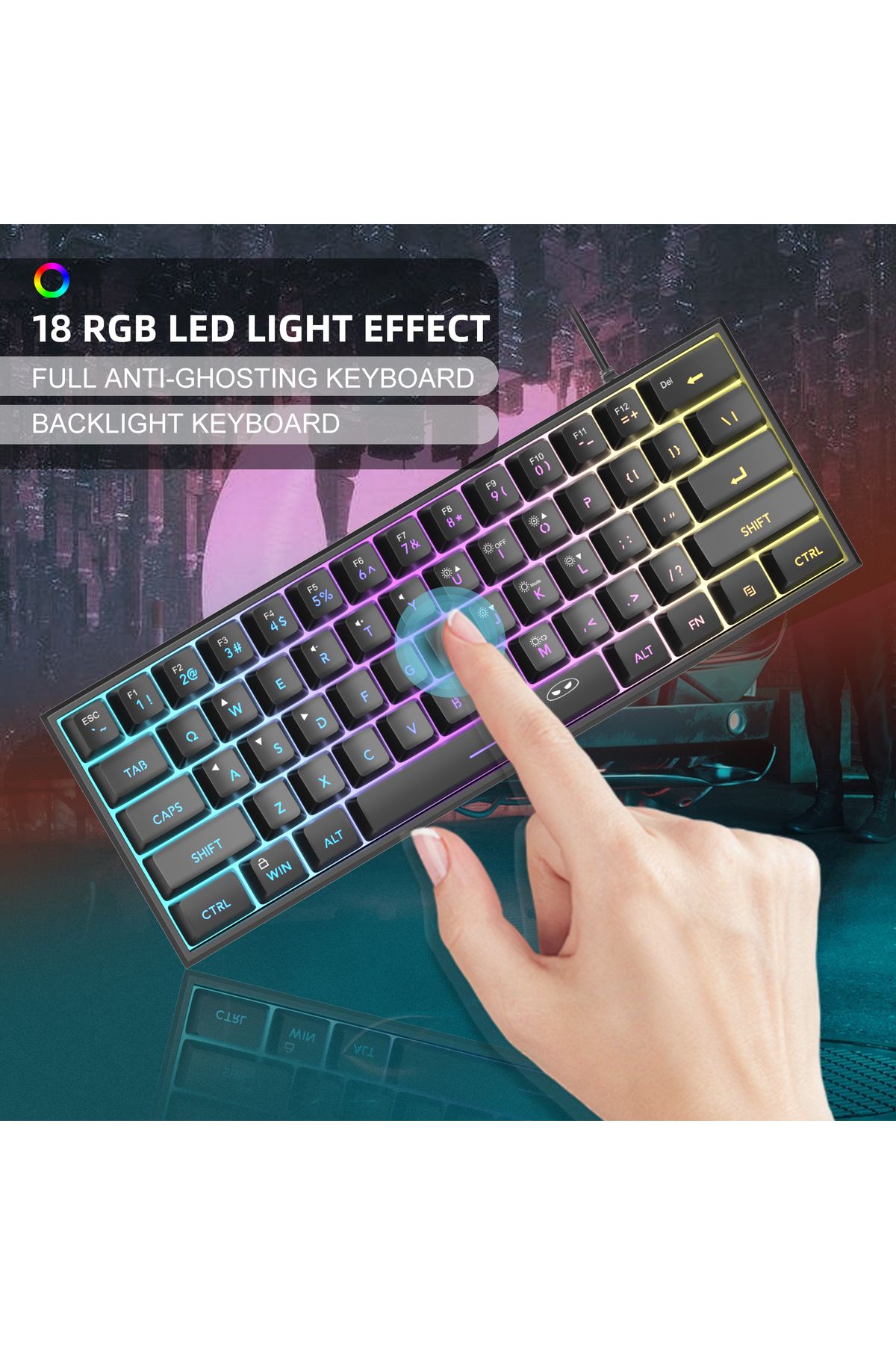 MageGee-Mini 60% Gaming Keyboard, RGB Backlit 61 Key Ultra-Compact Keyboard, TS91 Ergonomic Water... 3