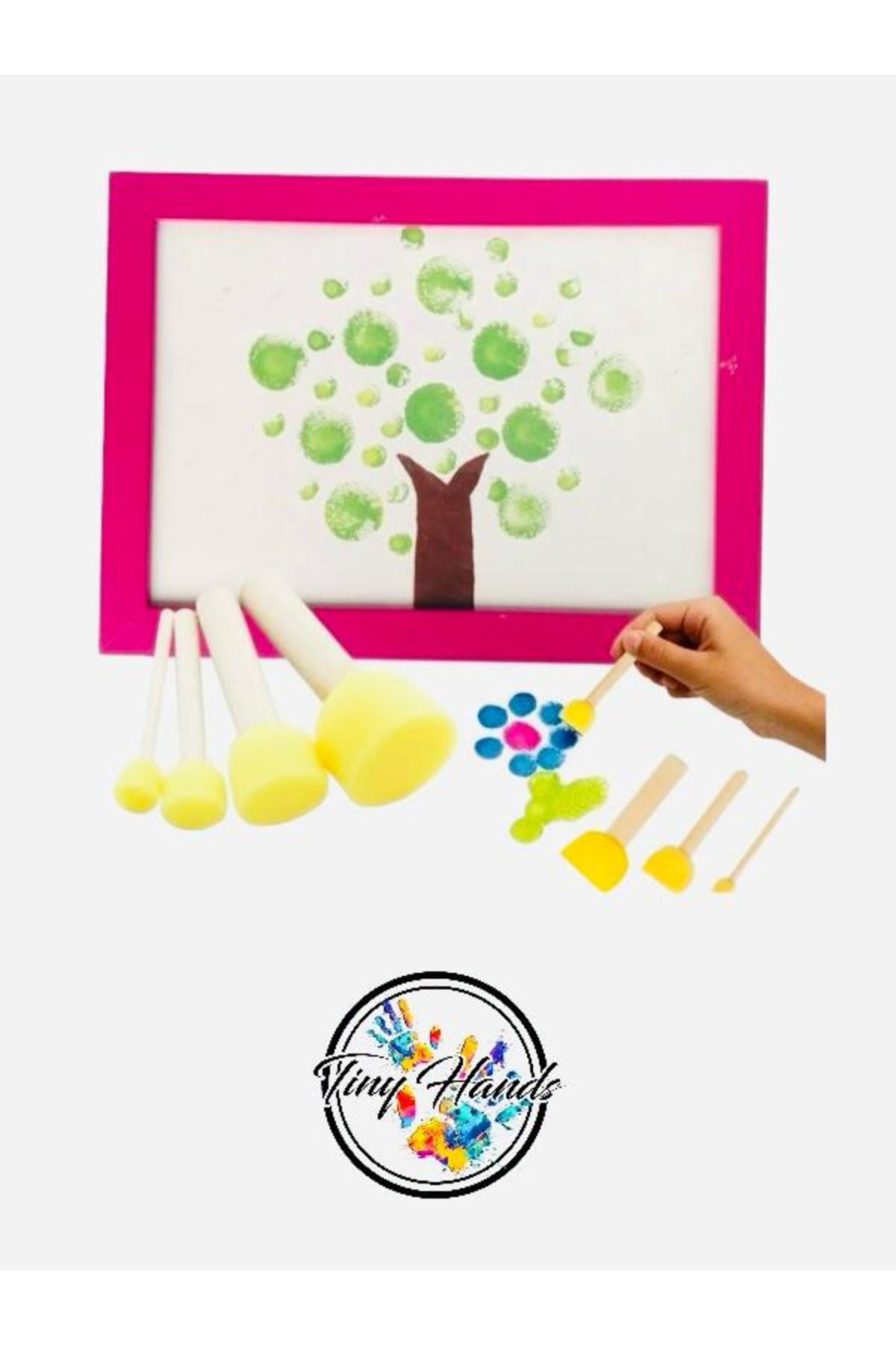 tiny hands-4 Piece Baseware Sponge Set: Wood Handle Buffer Sponge Brush Set Preschool Printing 3