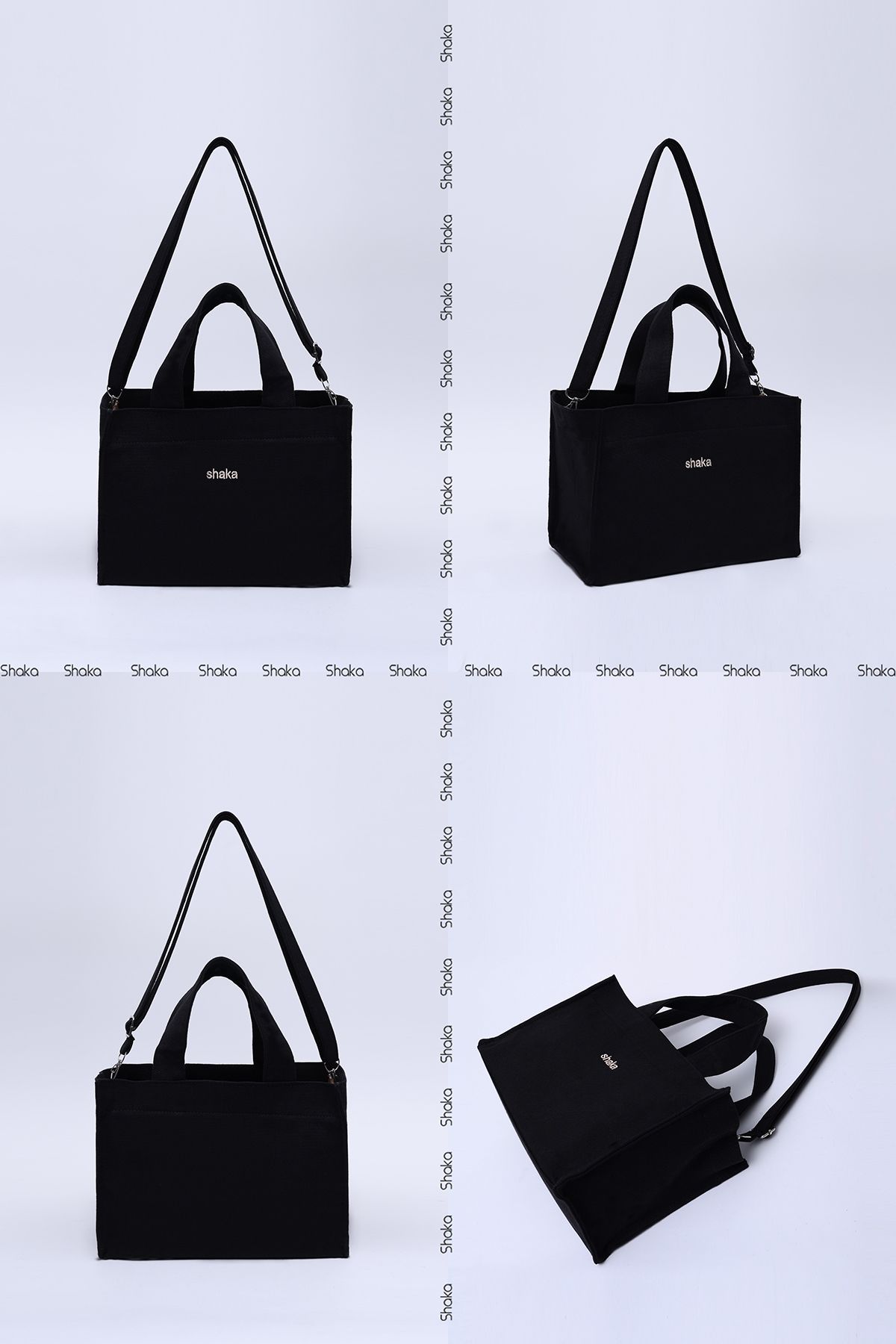 SHAKA-Black Canvas Fabric - Single Compartment and Lined, Zippered Double Strap Hand, Arm and Shoulder Bag U:19 E:2 8