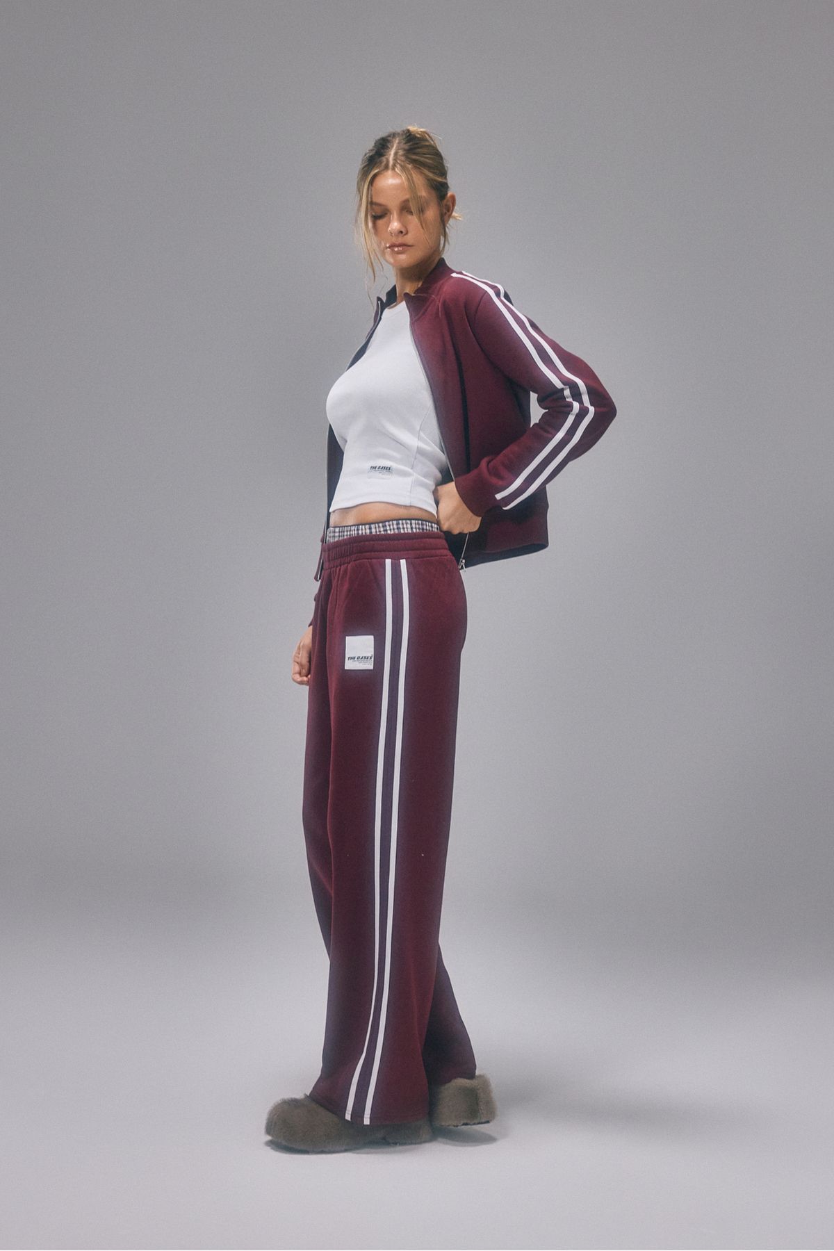 Bases-Striped Wide Leg Fleece Sweatpants 2