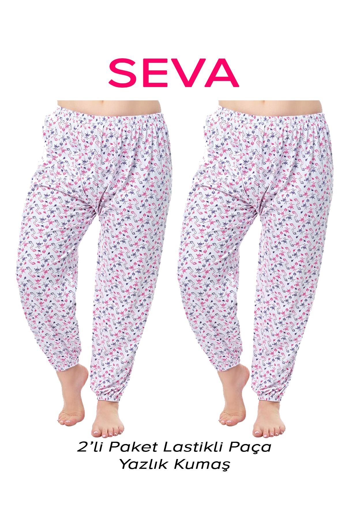 SEVA-Cotton Long Johns, Summer Floral Patterned Printed Pajamas with Elastic Legs and Oversize 1