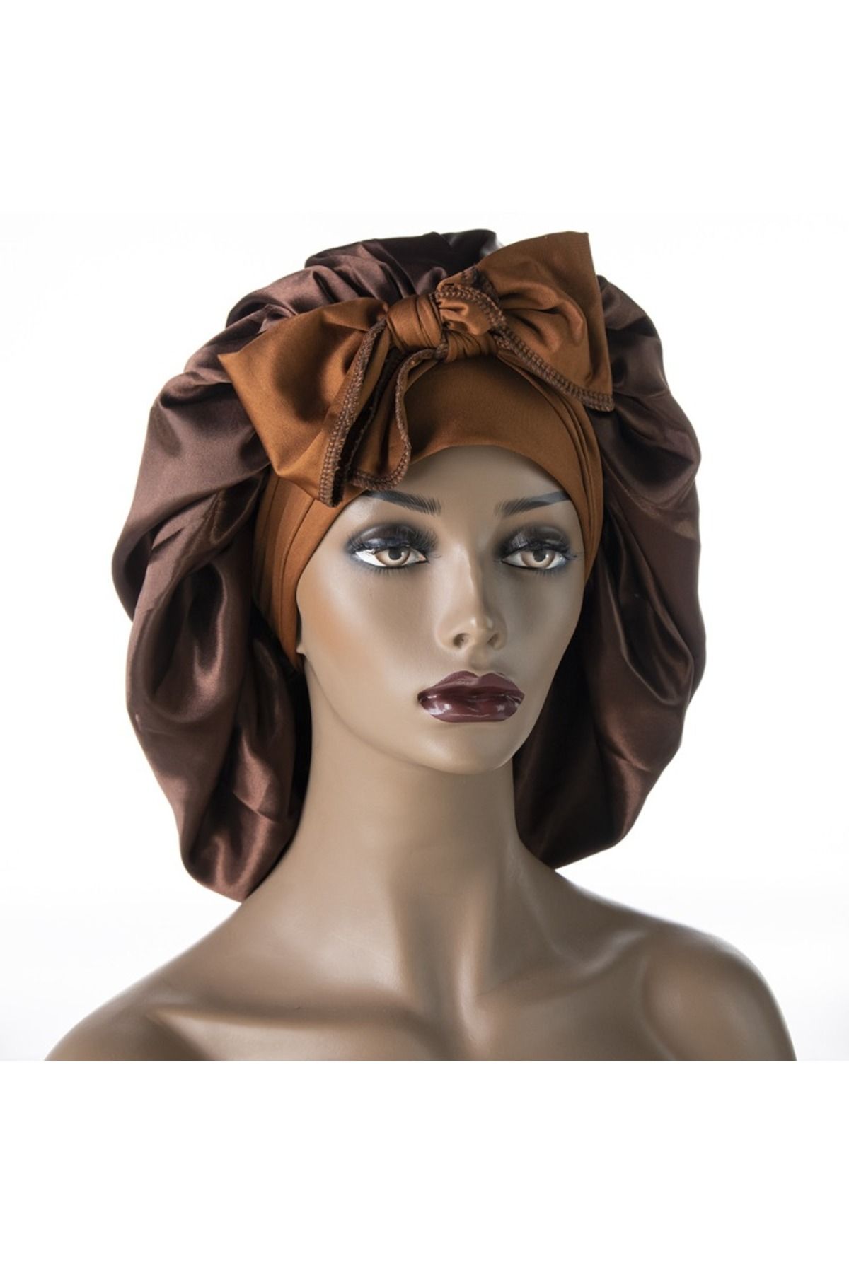 Choice-New satin nightcap wide stretch long tail extra-large shower cap ladies ribbon round hat hair bonnet 3