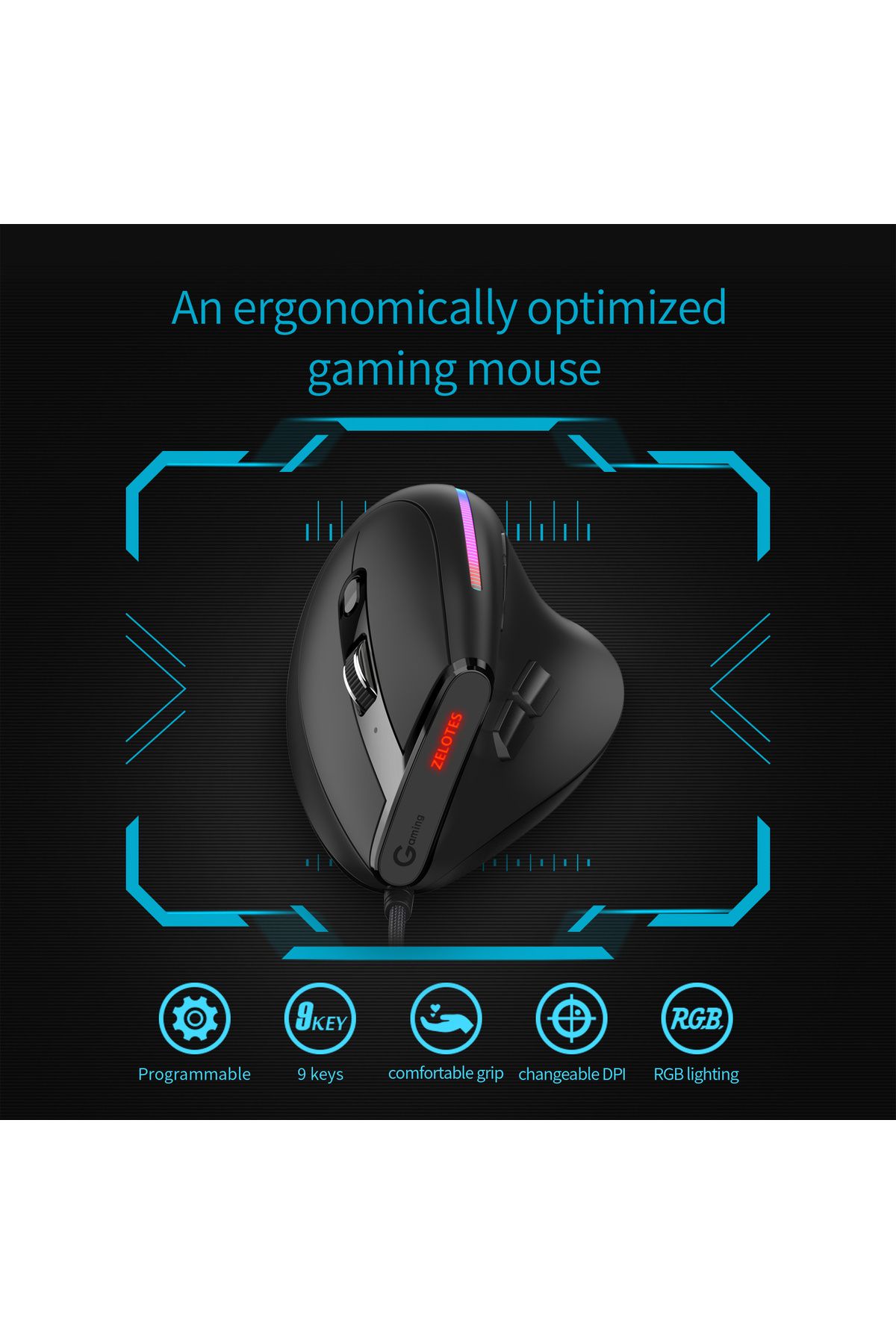 Choice-Jomaa Wired Gaming Mouse RGB Vertical Ergonomic Mice 9 Button Programmable 12800 DPI Mouse for Ga... 3