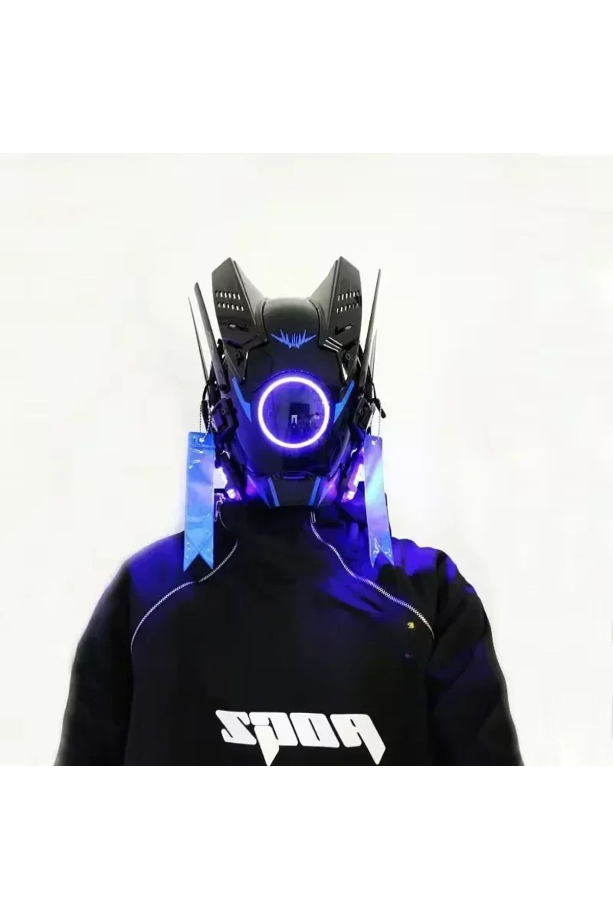 Choice-2024 New Halloween Mask Black Cyberpunk Robot Mask LED Glow Tech Boy Helmet Cyberpunk Mask LED Gl... 7