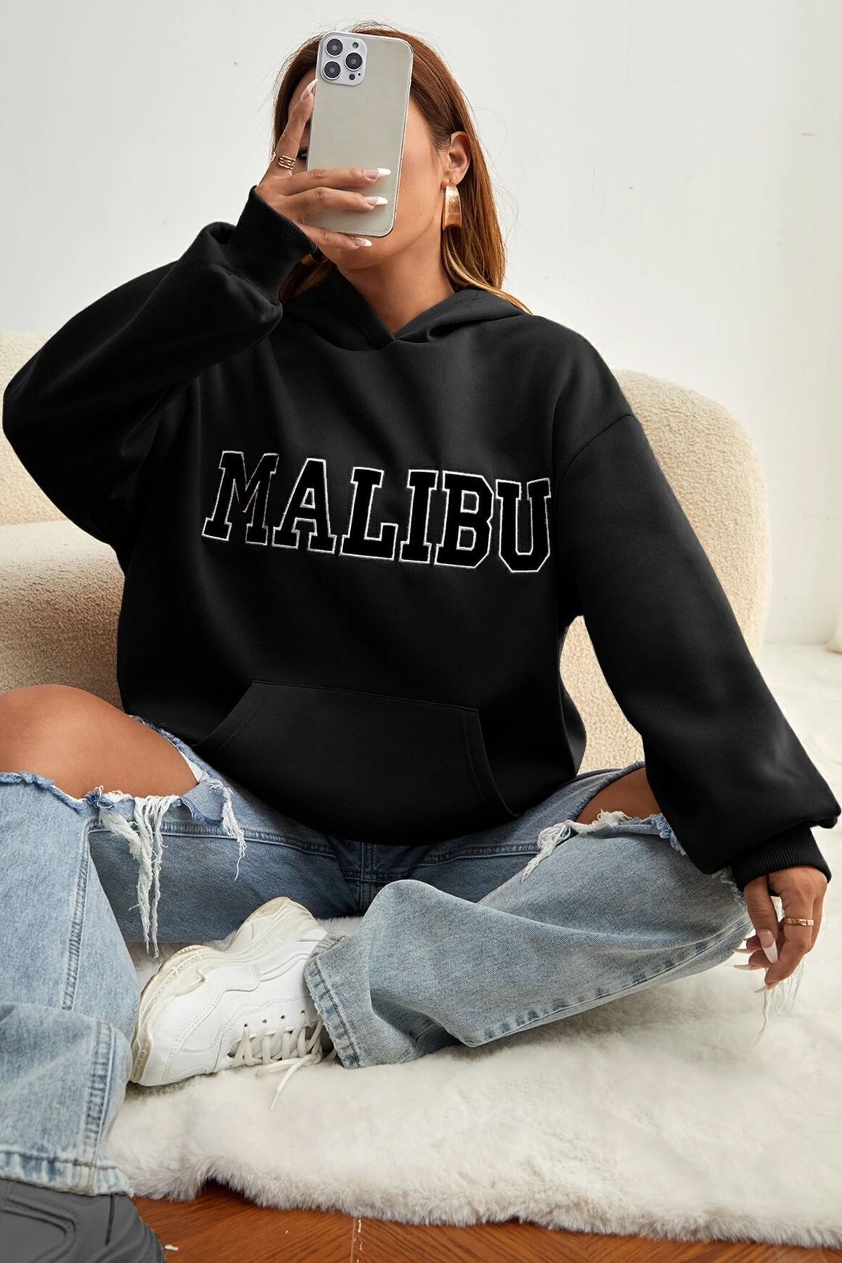 Moda Glo Unisex Malıbu Baskılı Oversize Sweatshirt