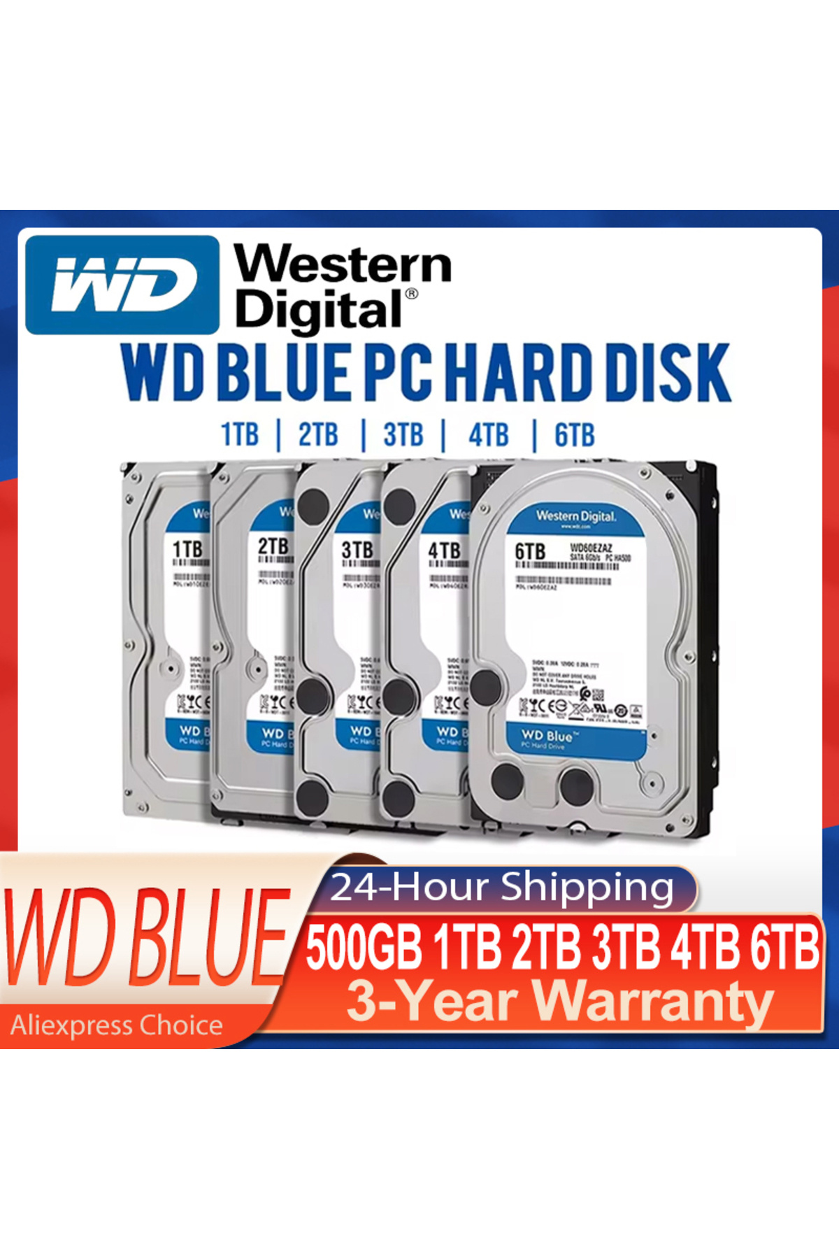 WD-قرص صلب WD Blue سعة 1 تيرابايت Sata Iii بسرعة 6 جيجابت/ثانية وقياس 3.5 بوصة للكمبيوتر المكتبي 7