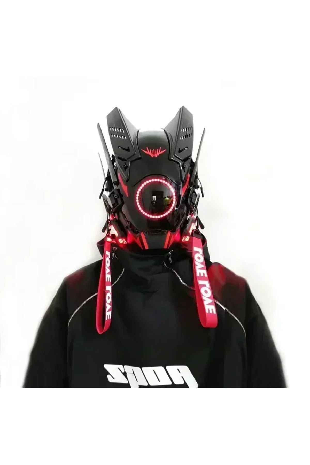 Choice-2024 New Halloween Mask Black Cyberpunk Robot Mask LED Glow Tech Boy Helmet Cyberpunk Mask LED Gl... 6