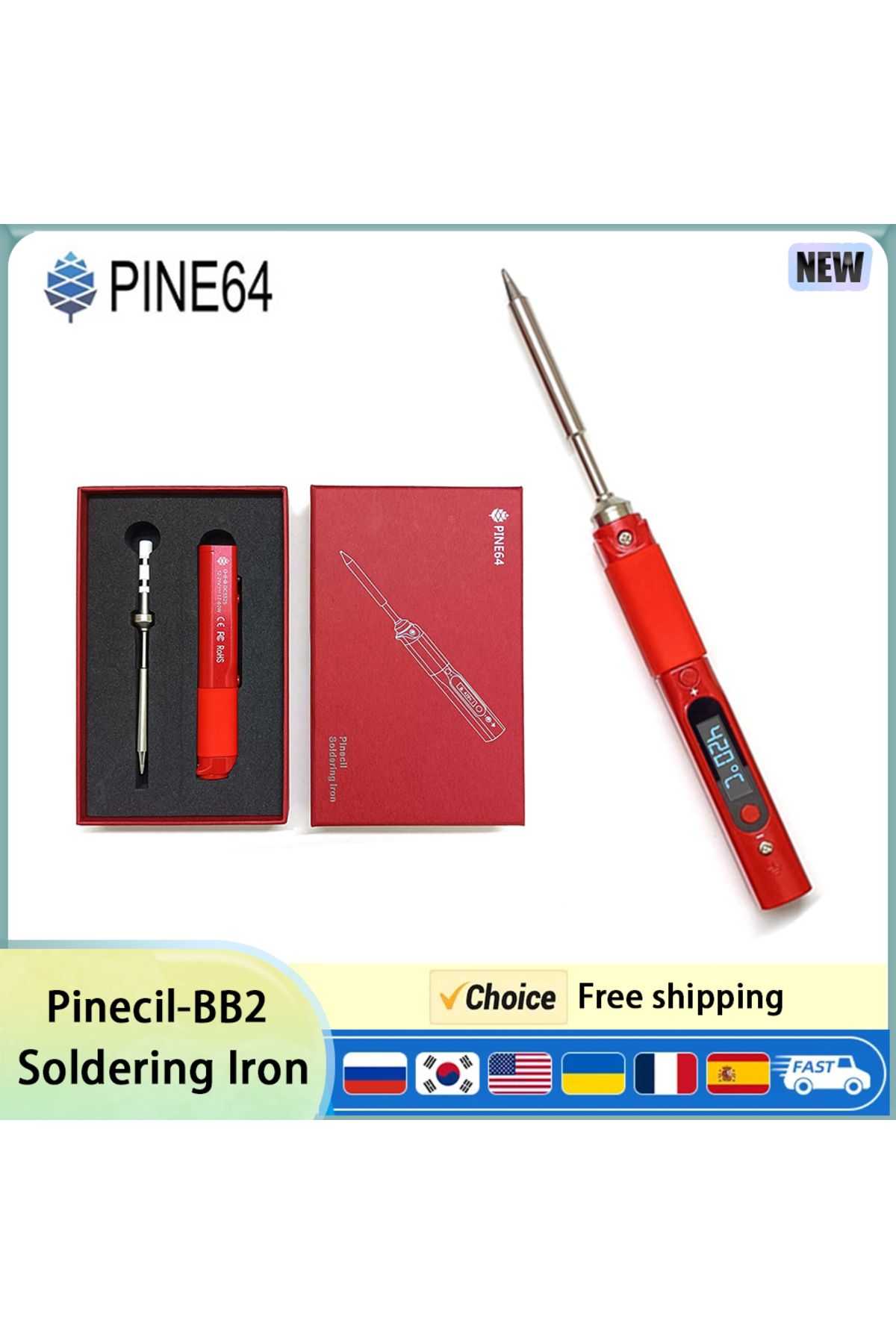 FMchip-Pine64 Smart Soldering Iron Red Pinecil BB2 V1 CN 65W Portable Adjustable Temperature Digital Rep... 2