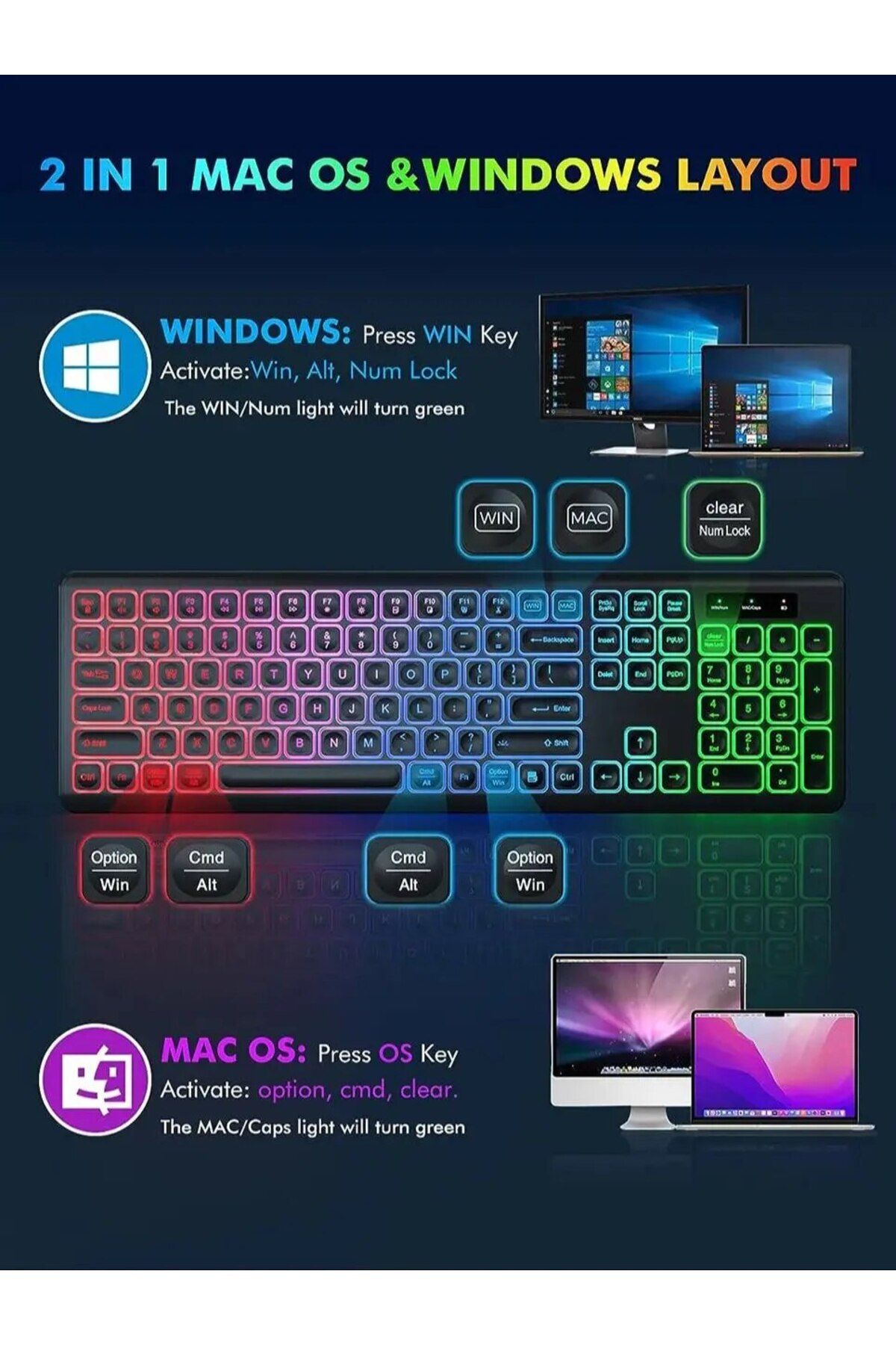 Choice-JOMAA 2.4G Wireless Keyboard Mouse Combo RGB Backlit Rechargeable Full-Size Ergonomic Type-c Wire... 8
