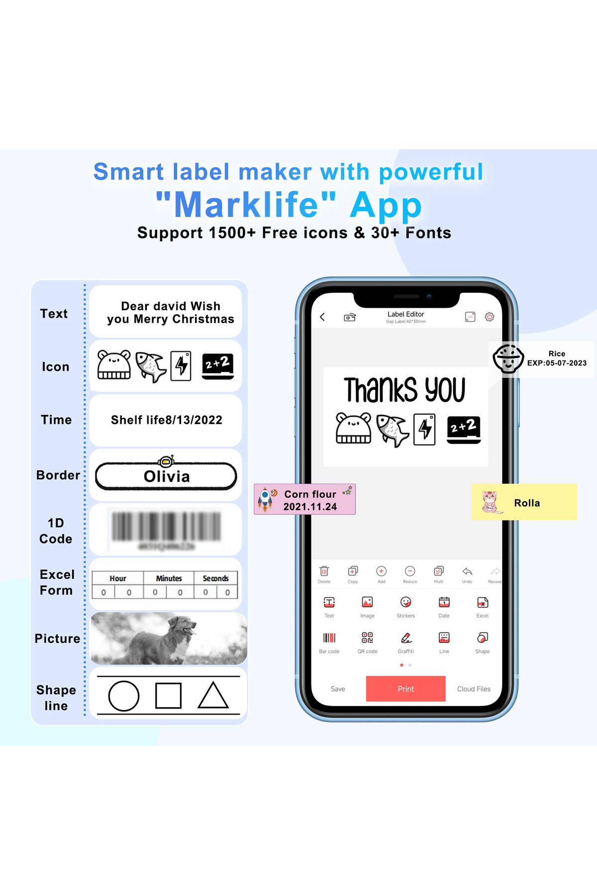 MARKLIFE-طابعة ملصقات حرارية صغيرة P15 طابعة ملصقات ذاتية اللصق صغيرة محمولة للهواتف المحمولة 4