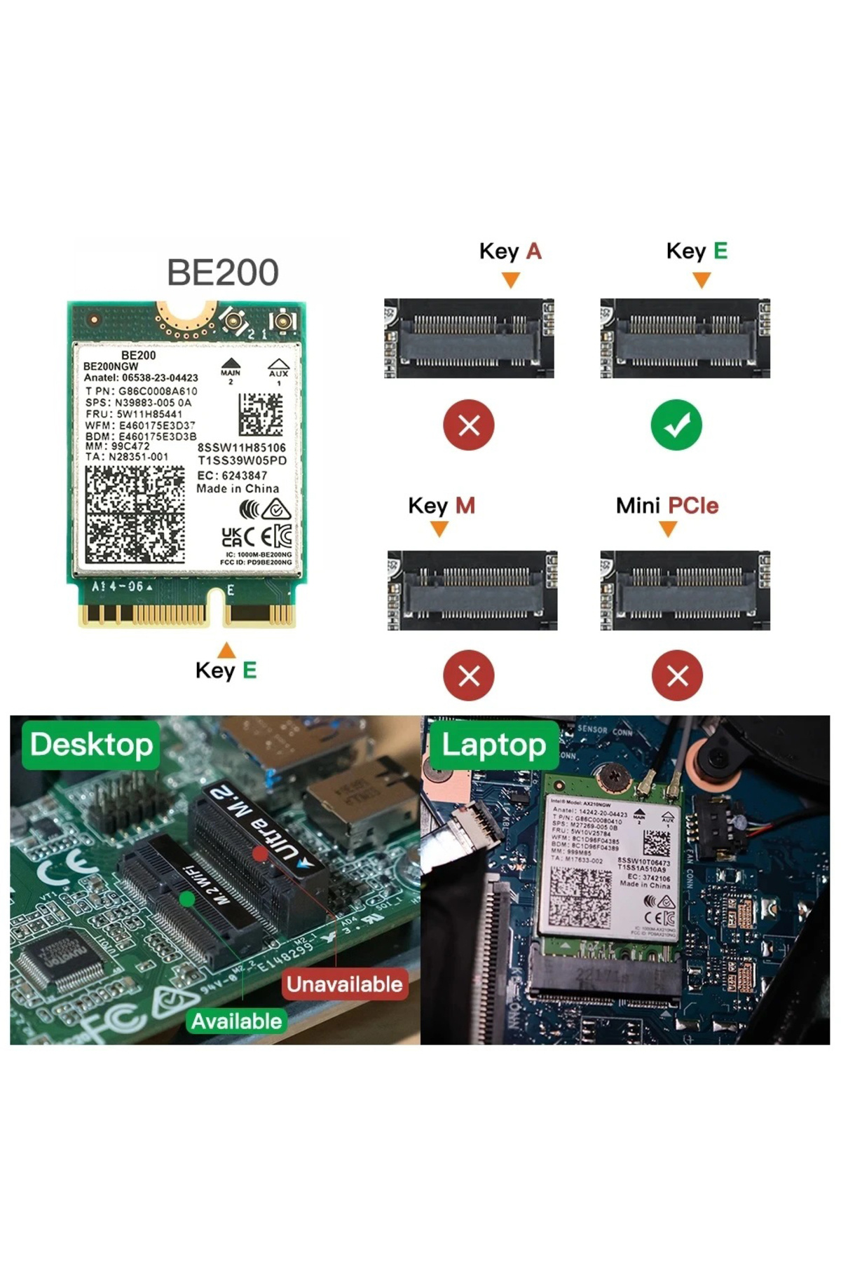 Choice-New BE200 Wi-Fi 7 Bluetooth 5.4 Wifi Card BE200NGW 2.4/ 5/ 6 GHz 5.8 Gbps For Windows 11 PC Lapto... 2