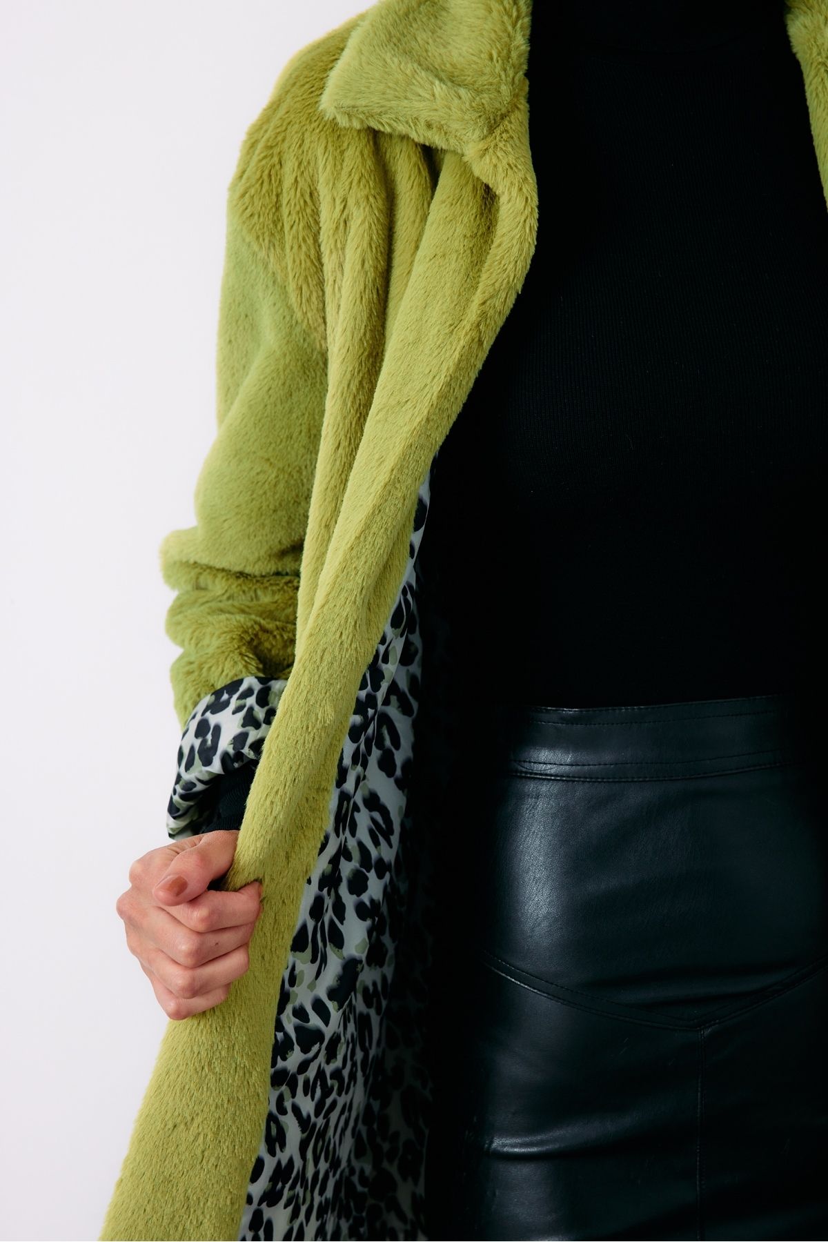 Sateen-معطف قطيفة مبطن بطبعة الفهد - أخضر 7