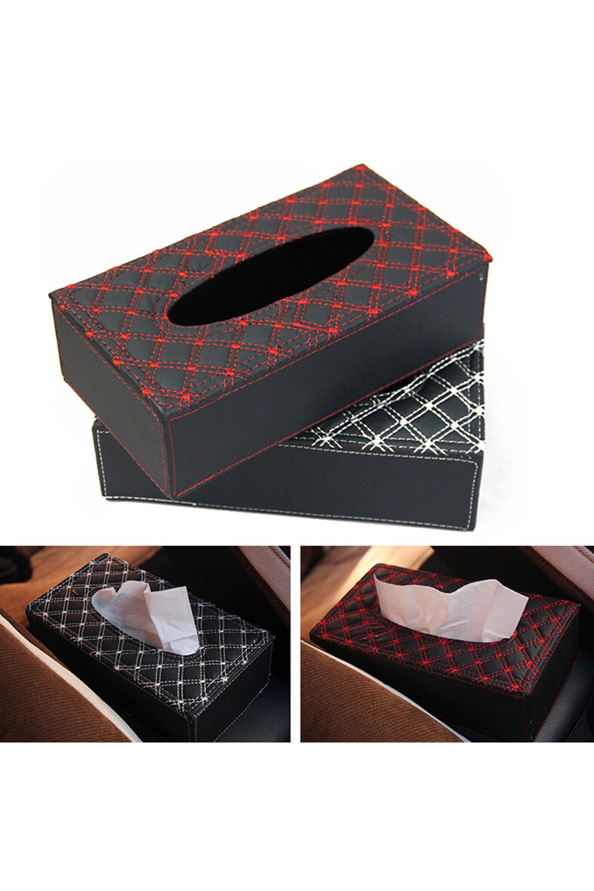 Choice-1PC Desktop Tissue Box PU Leather Luxury Car Tissue Boxes Auto Interior Storage Decoration Room H... 8