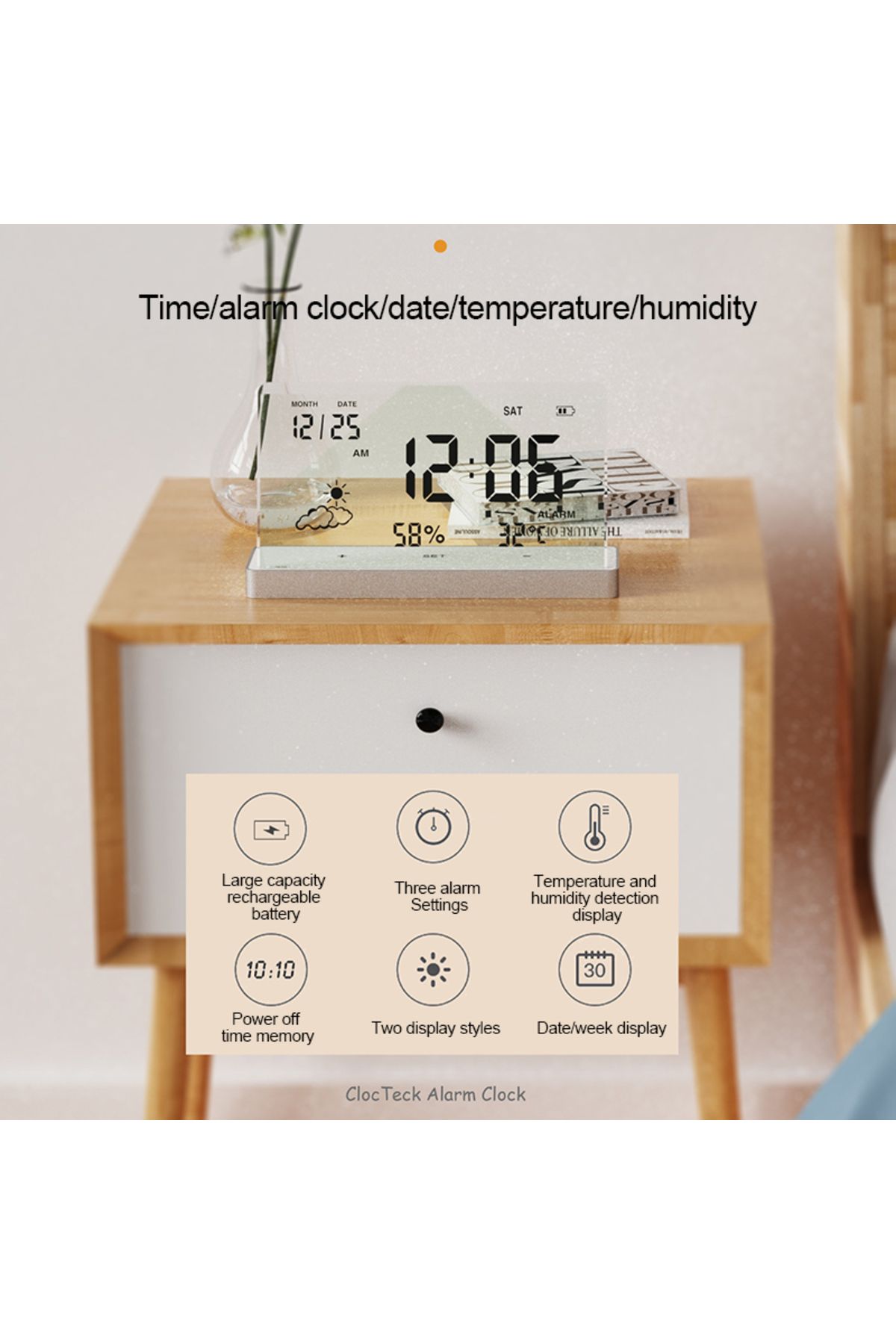 Choice-Creative Transparent Digital Clock Temperature/Humidity/Date/Weather Display Electronic Table Ala... 5