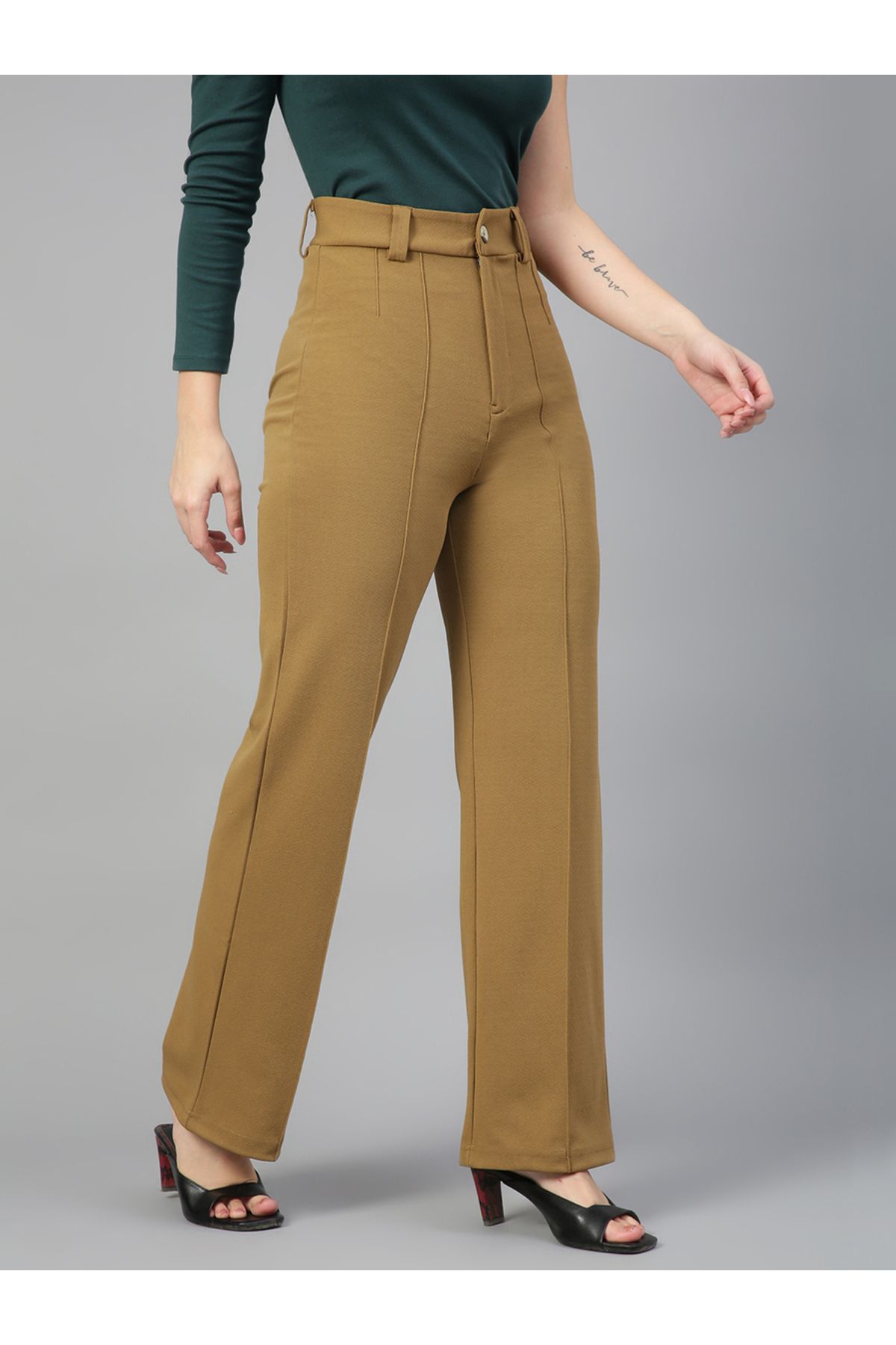 Kotty By Styli-Pintuck Detail Mid Rise Straight Leg Trousers 2