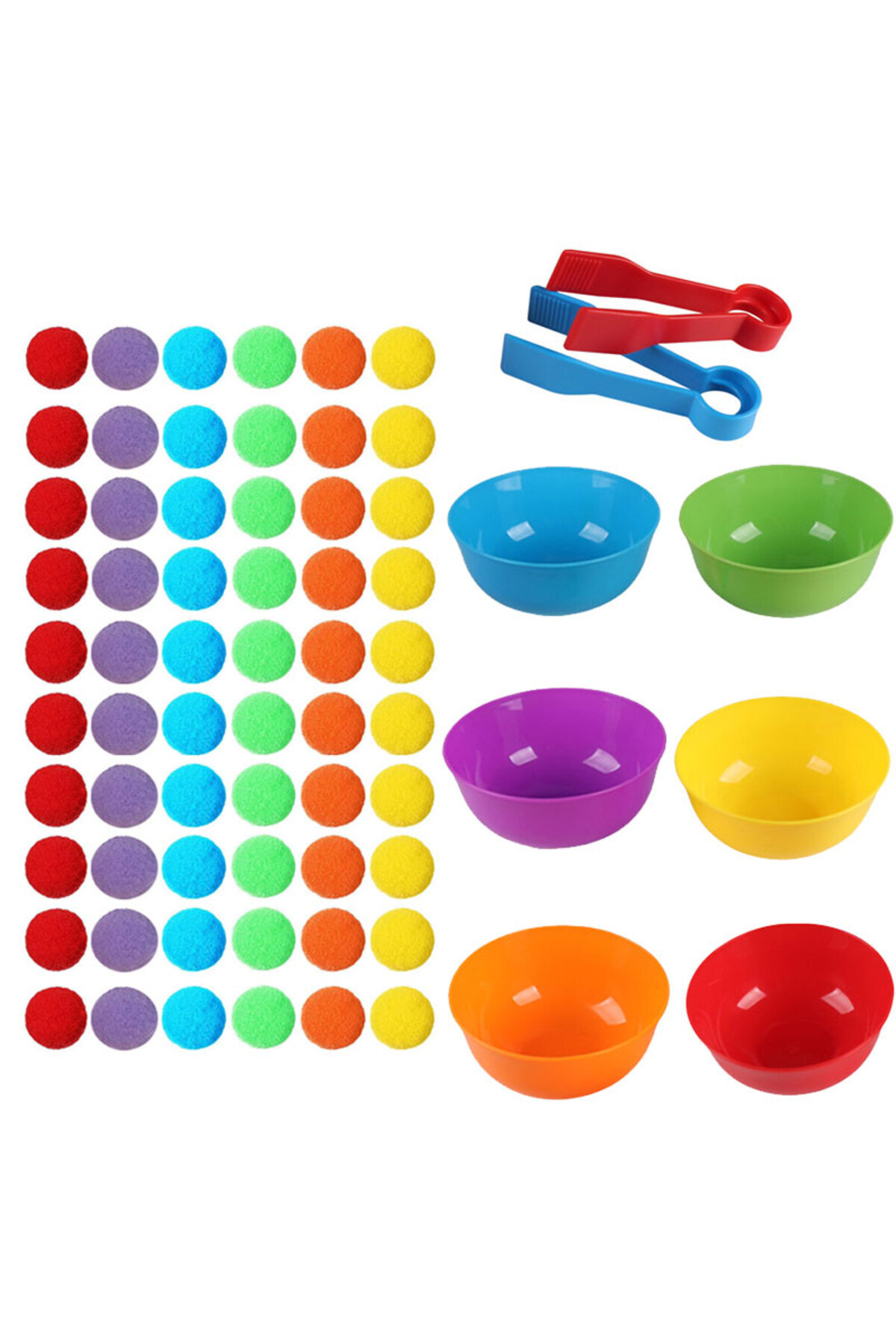 ست ۶۸ عددی اسباب‌بازی‌های شمارش و مرتب‌سازی کودکان، پوم‌پوم‌ها، رنگ‌های رنگین‌کمانی، کاسه‌های پلاستیکی، پینچرهای ظریف
