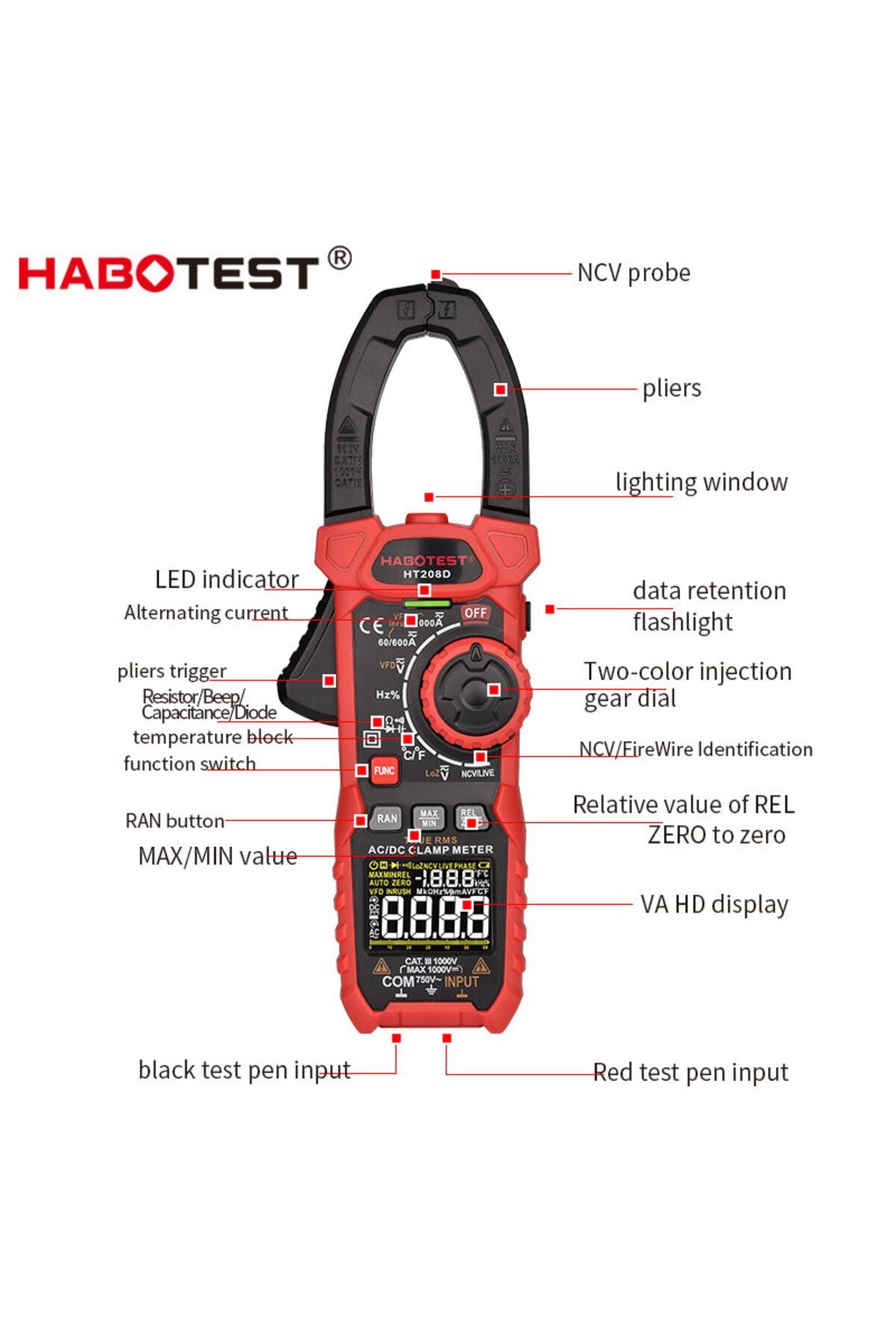 Choice-HABOTEST HT208D Digital Clamp Meter AC/DC True-RMS Multimeter Anto-Ranging Tester Current Clamp D... 2