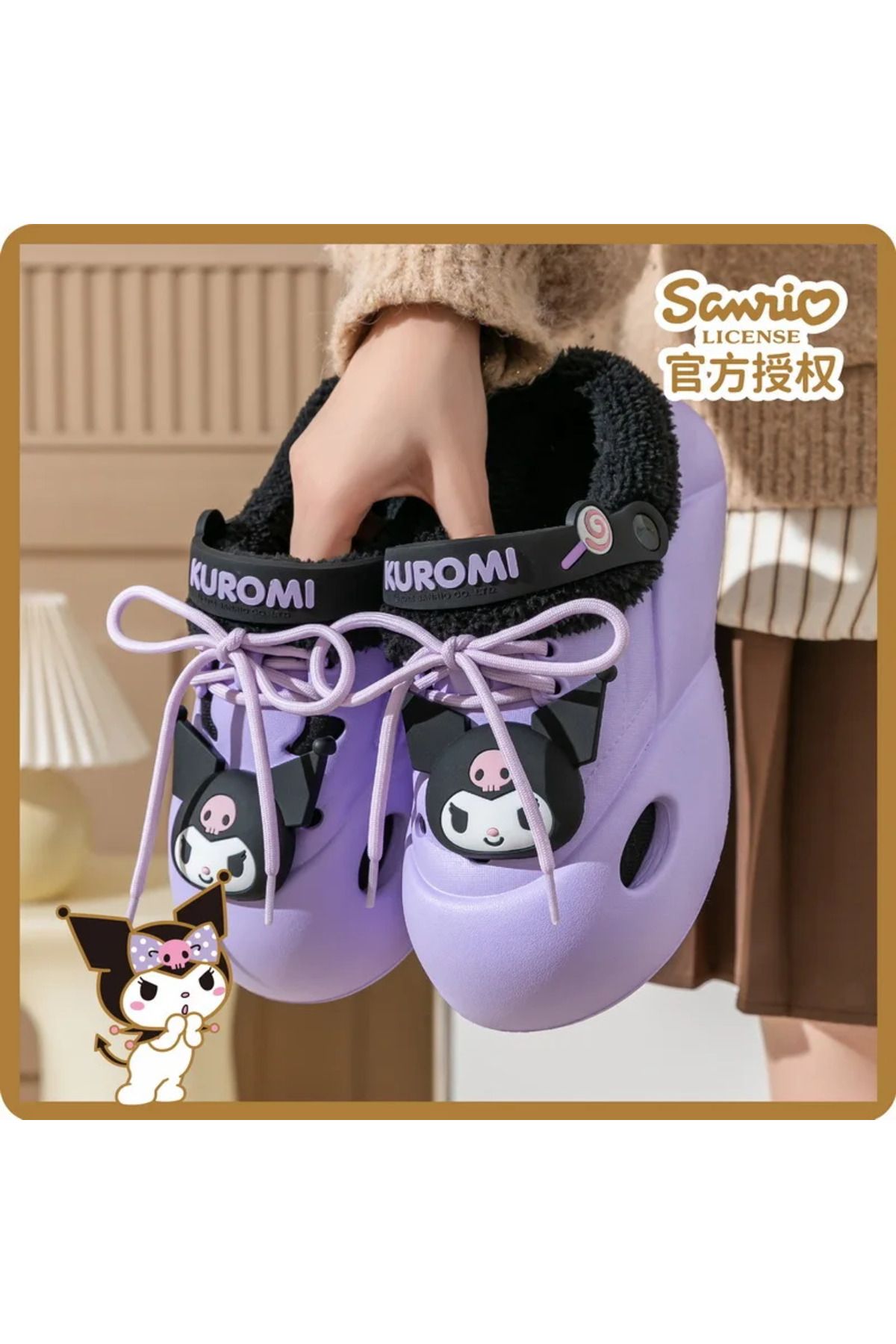 Choice-Genuine Sanrio Hangyodon Hello Kitty Plush Slippers Kuromi Warm Winter Indoor Slippers Flat Casua... 7