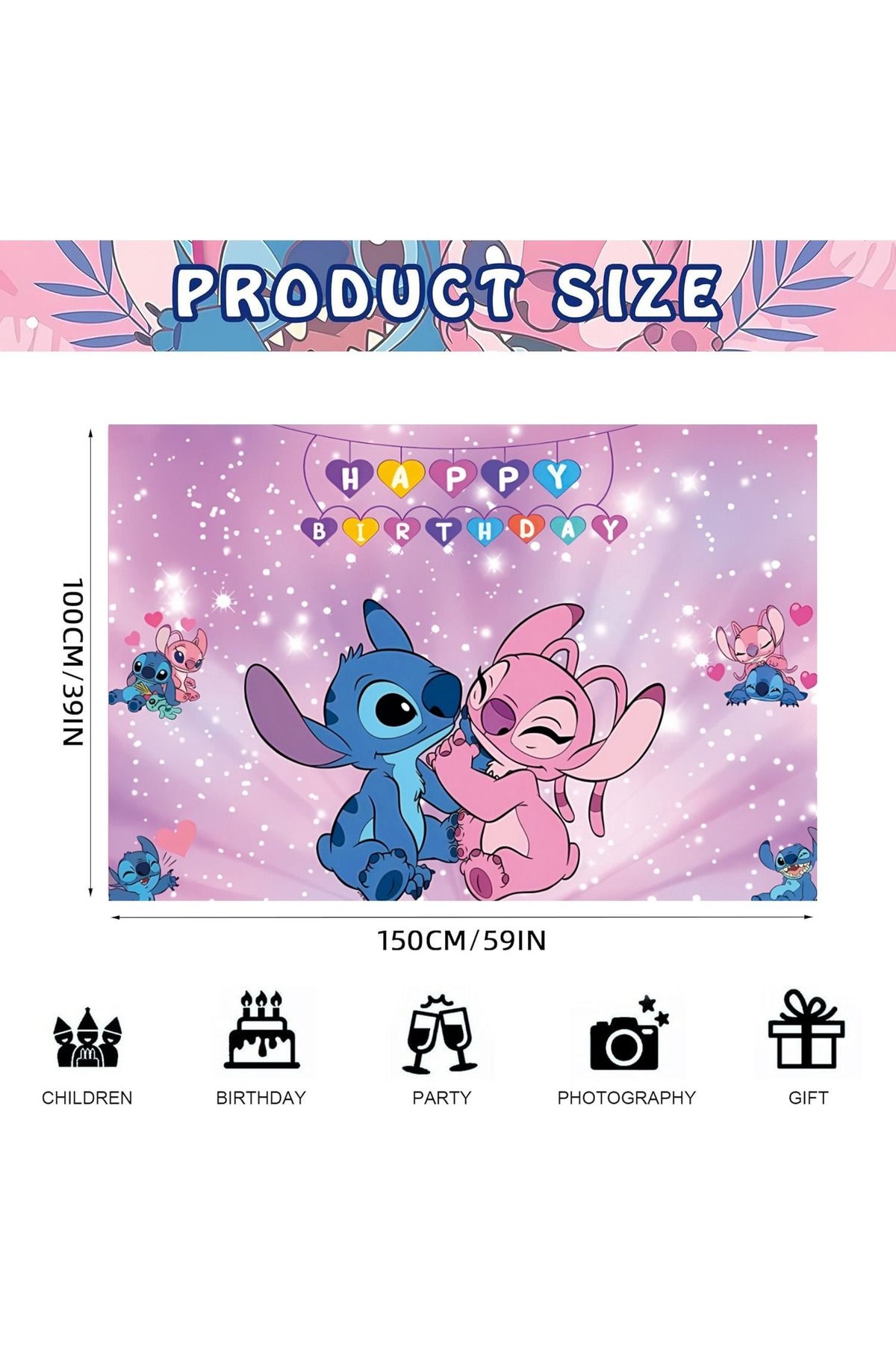 Choice-Anime Stitch Lilo Party Backdrops Children's Happy Birthday Background Cartoon Hanging Banner Kid... 7