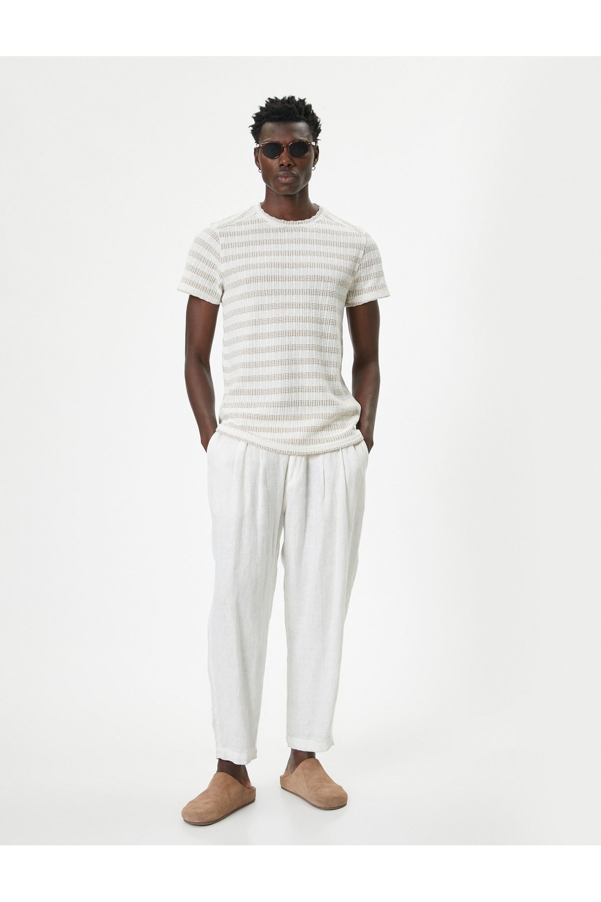 Koton-Crew Neck Textured T-Shirt - Short Sleeve and Print 2