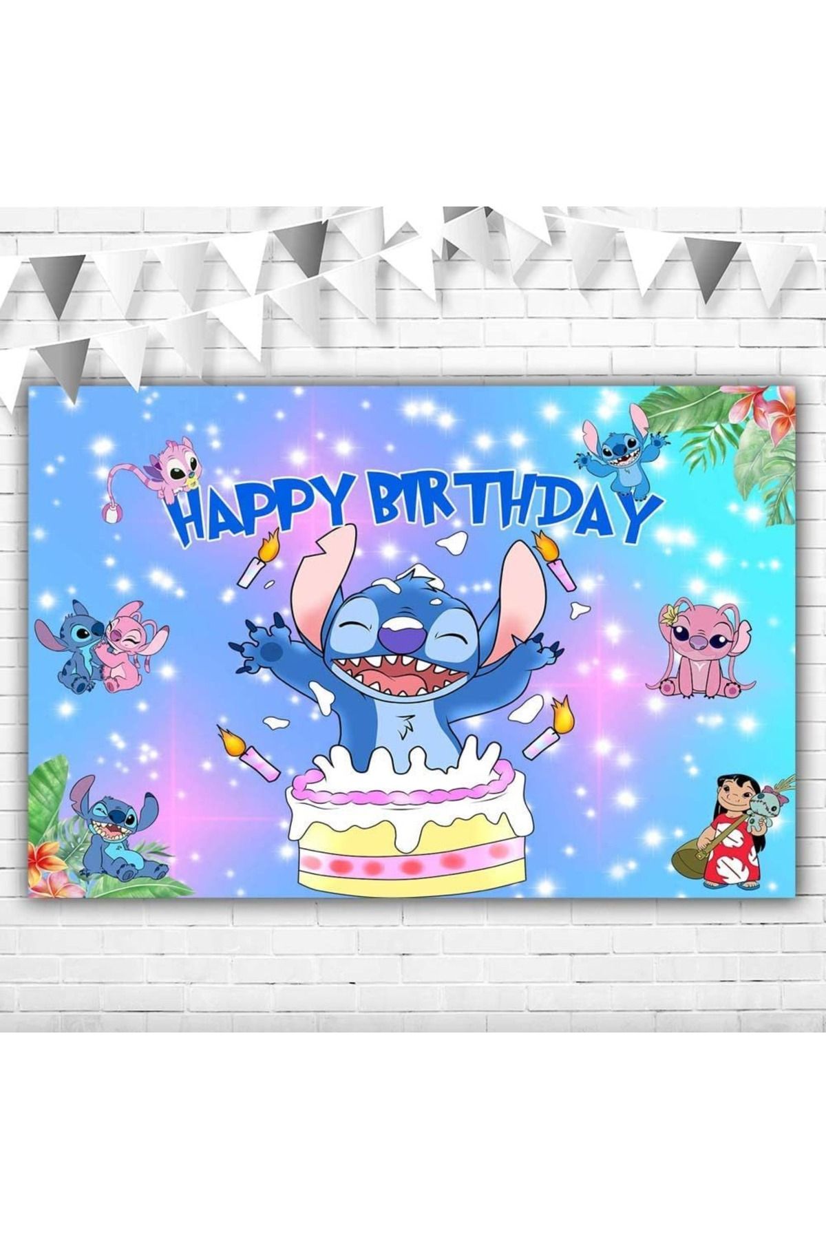 Choice-Anime Stitch Lilo Party Backdrops Children's Happy Birthday Background Cartoon Hanging Banner Kid... 3
