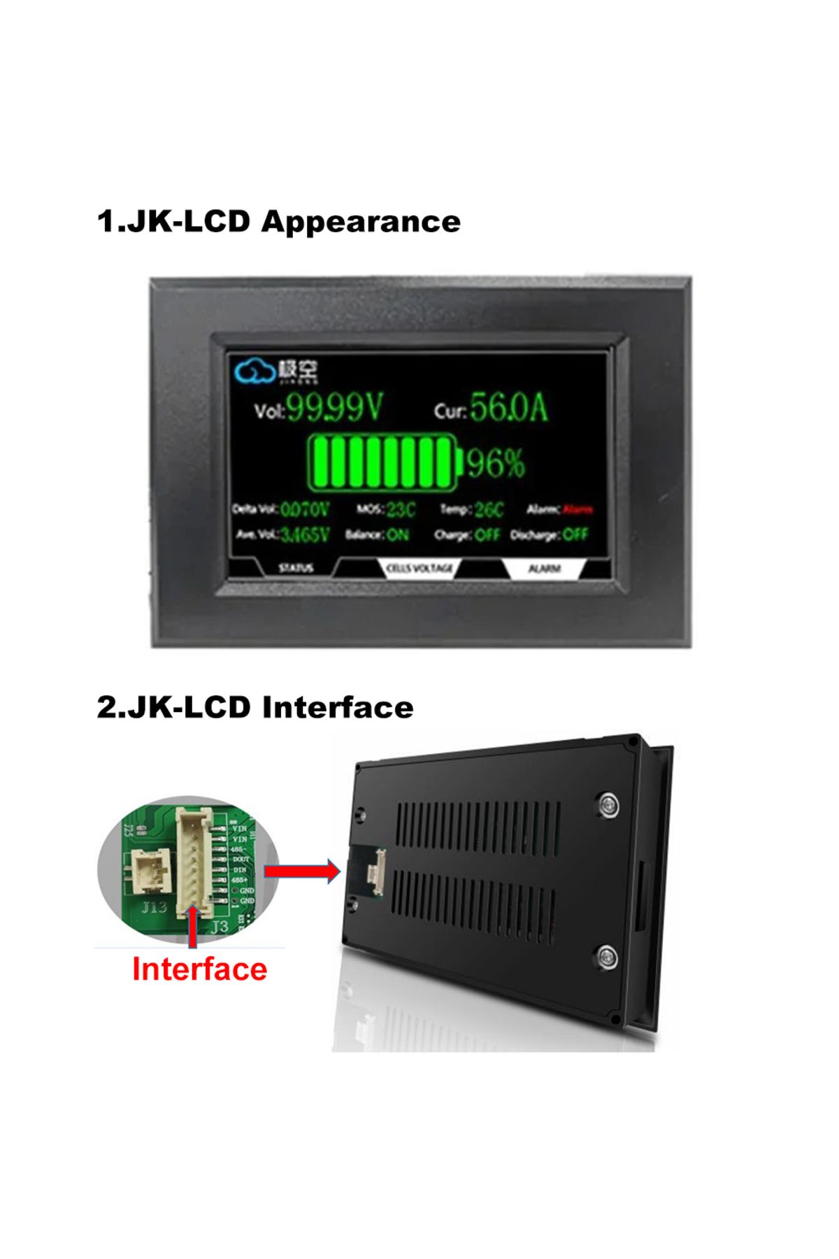 Choice-JKBMS accessory 4.3 inch LCD display suitable for all JK BMS models Cable120cm with 4 fixed screw... 6