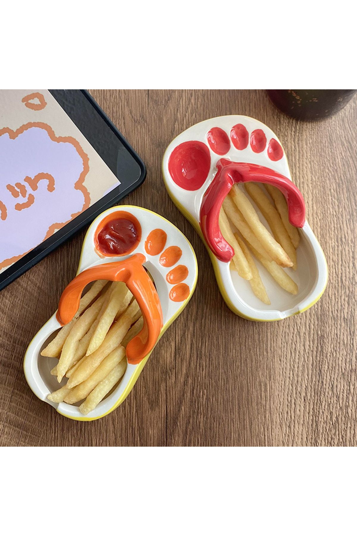 Choice-Cute Food Servering Bowl Ceramic Slipper Shape Bowl Mini French Fries Plate Flip Flops Bowl Creat... 3