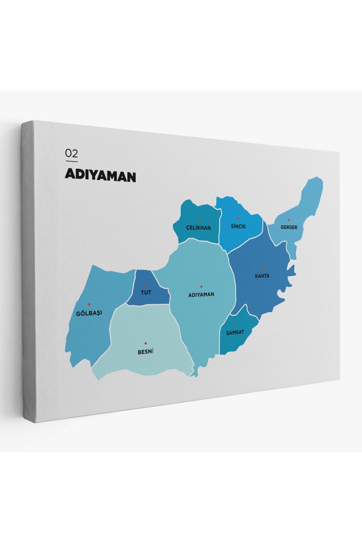 Adıyaman Ili Ve Ilçeler Haritası Dekoratif Kanvas Tablo