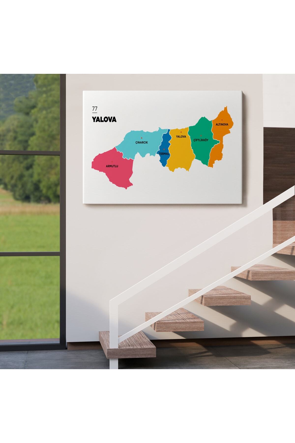 Yalova Ili Ve Ilçeler Haritası Dekoratif Kanvas Tablo görsel 4