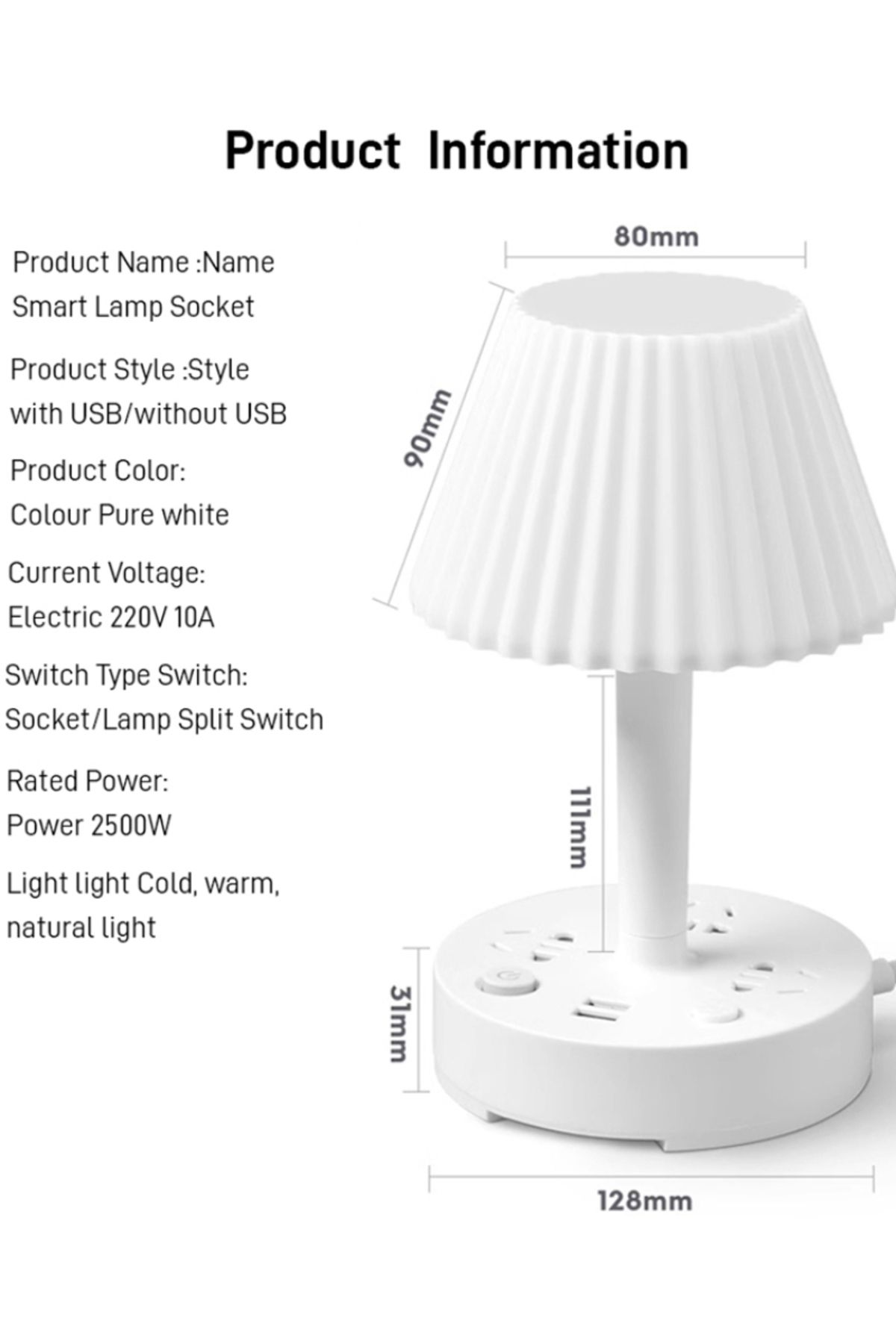 Choice-Multi-functional Convertible Socket Table Lamp Bedroom Bedside Lamp Third gear dimming USB charging 5