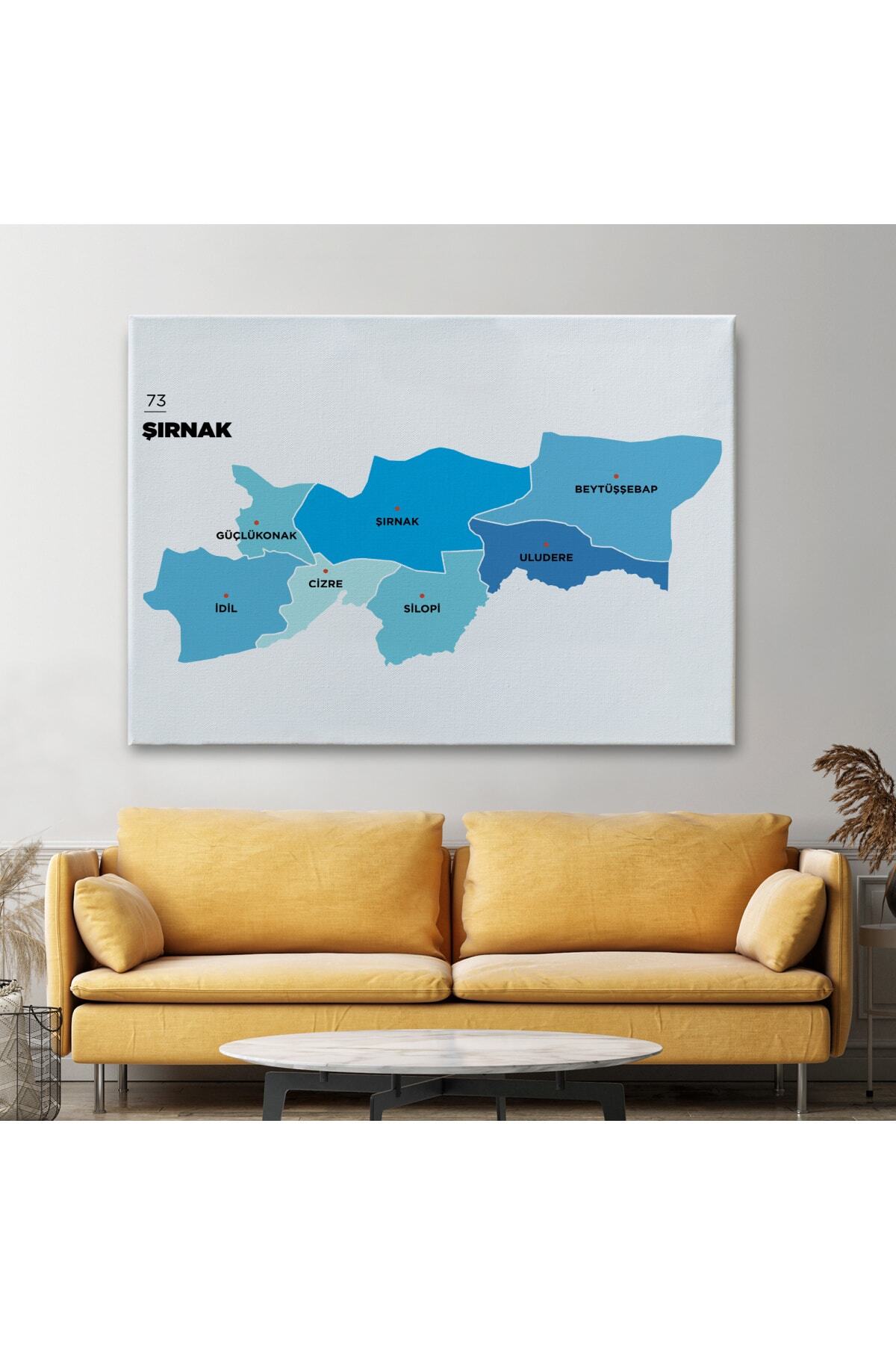 Şırnak Ili Ve Ilçeler Haritası Dekoratif Kanvas Tablo görsel 2