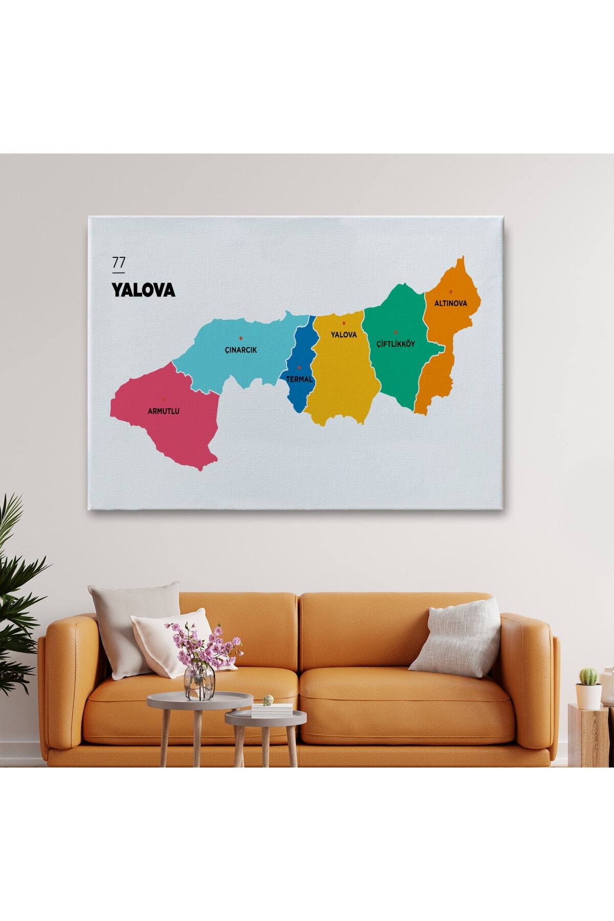 Yalova Ili Ve Ilçeler Haritası Dekoratif Kanvas Tablo görsel 2