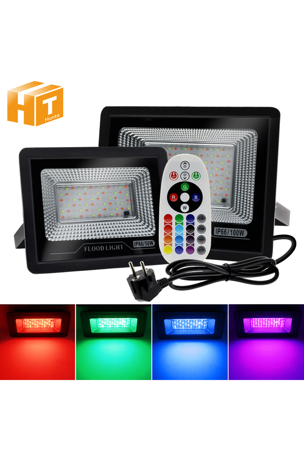 Hunta-220V RGB LED FloodLight With Remote Controller IP66 Waterproof Reflector Spotlight Street Light W... 2