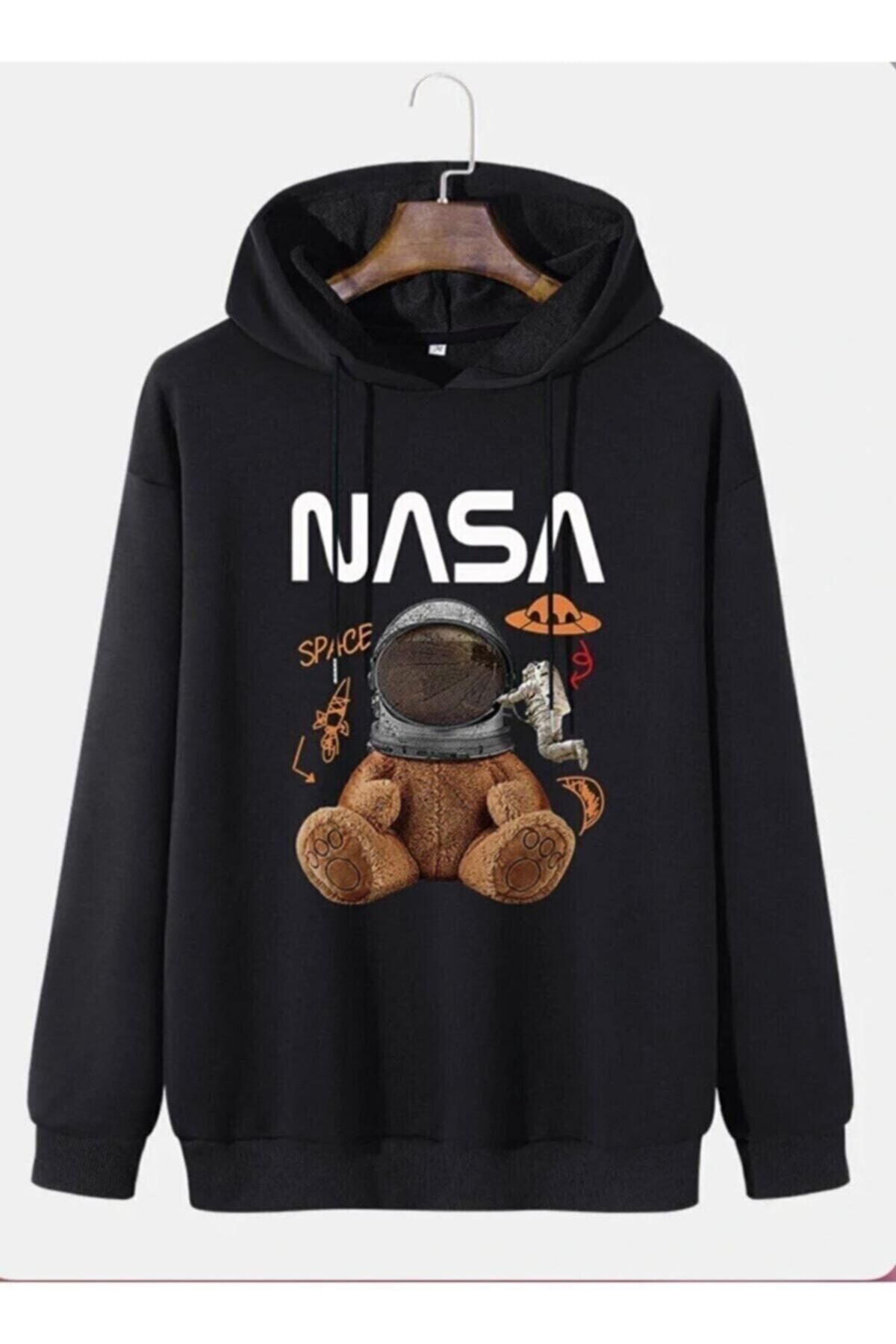 GIANTSTORE Unisex Siyah Ayıcıklı Nasa Baskılı Sweatshirt