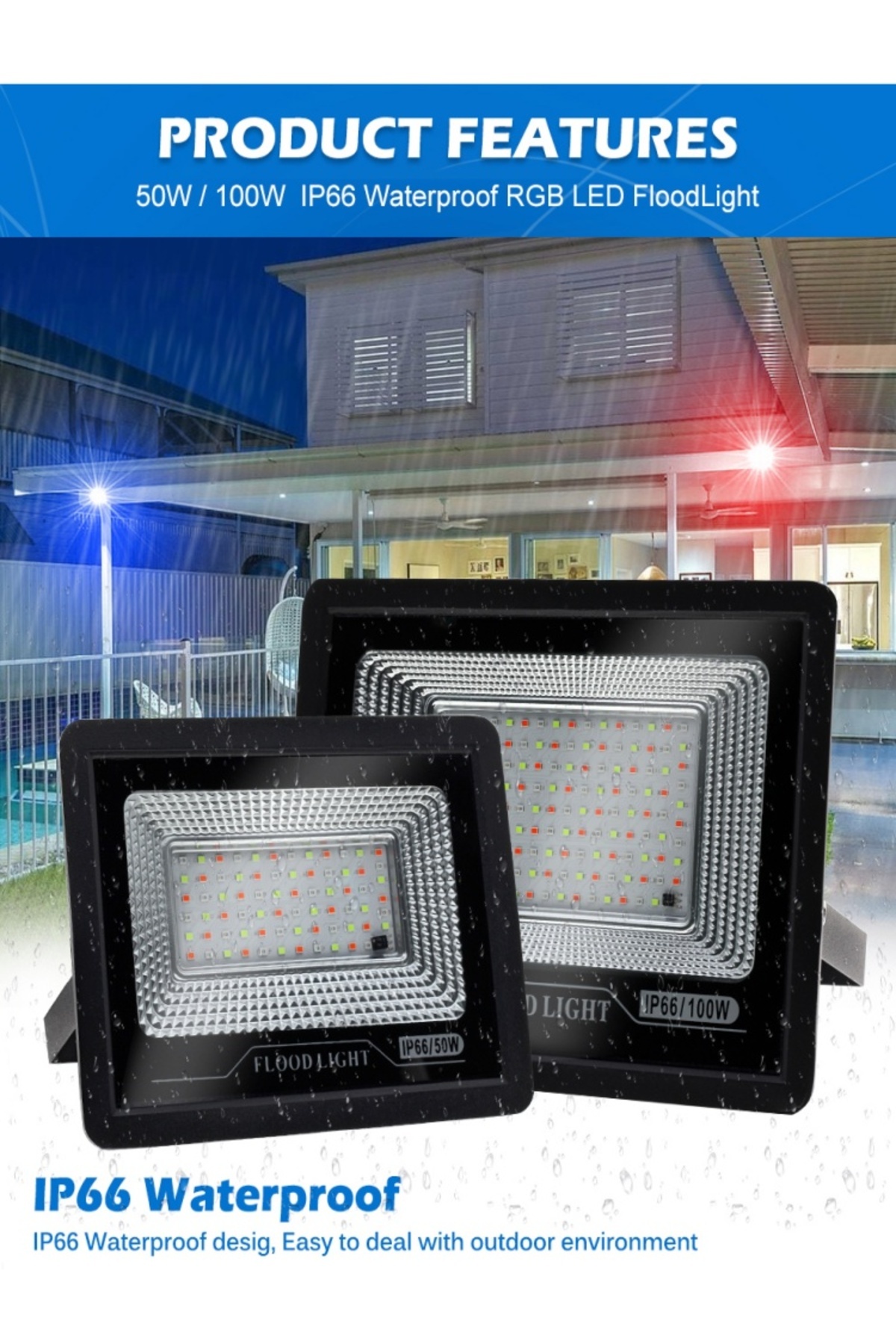 Hunta-220V RGB LED FloodLight With Remote Controller IP66 Waterproof Reflector Spotlight Street Light W... 8