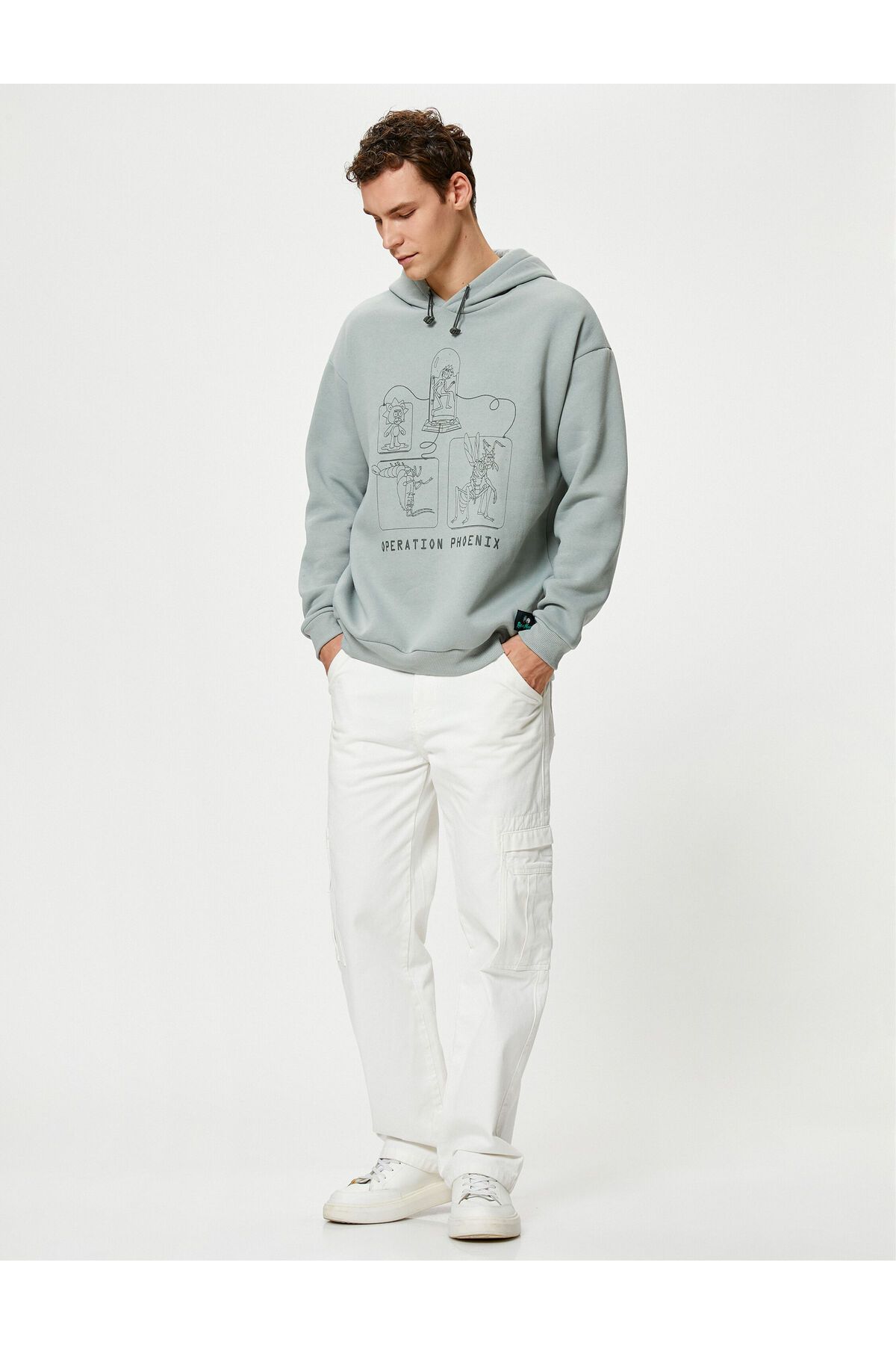 Koton Bluza Z Kapturem Rick And Morty Licensed Hoodie - Kieszeń Kangurka, Nadruk Z Podniesionym Tyłem Mężczyzna - S