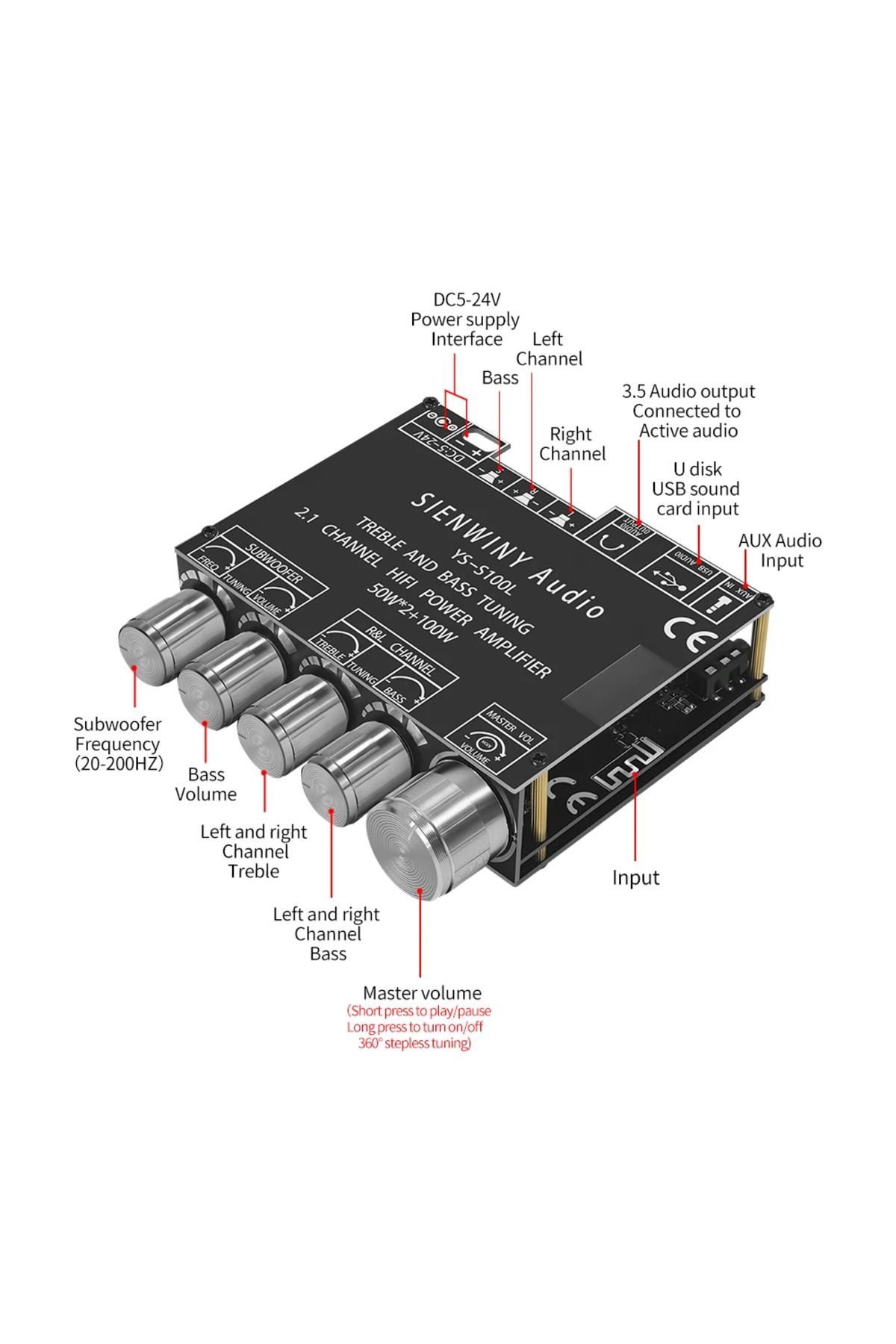 VODOOL-YS-S100L Bluetooth 5.1 Digital Power Amplifier Board 100W+2*50W 2.1 Channel CS8673E Power Audio S... 5