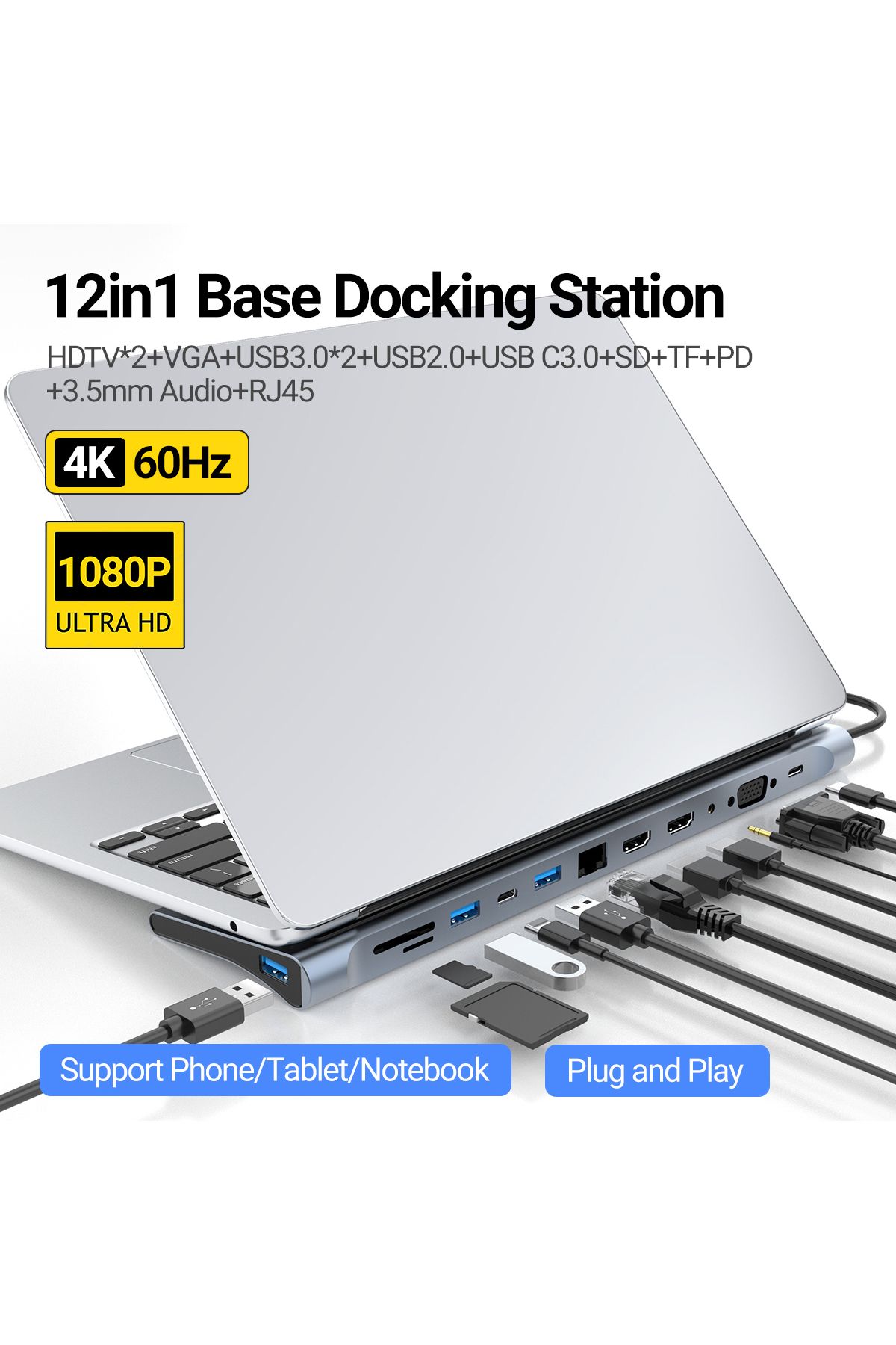 Choice-محطة إرساء USB C، موزع MST ثلاثي العرض 12 في 1 مع منفذ توسعة USB3.0*1/USB2.0*3/HDMI*2... 1