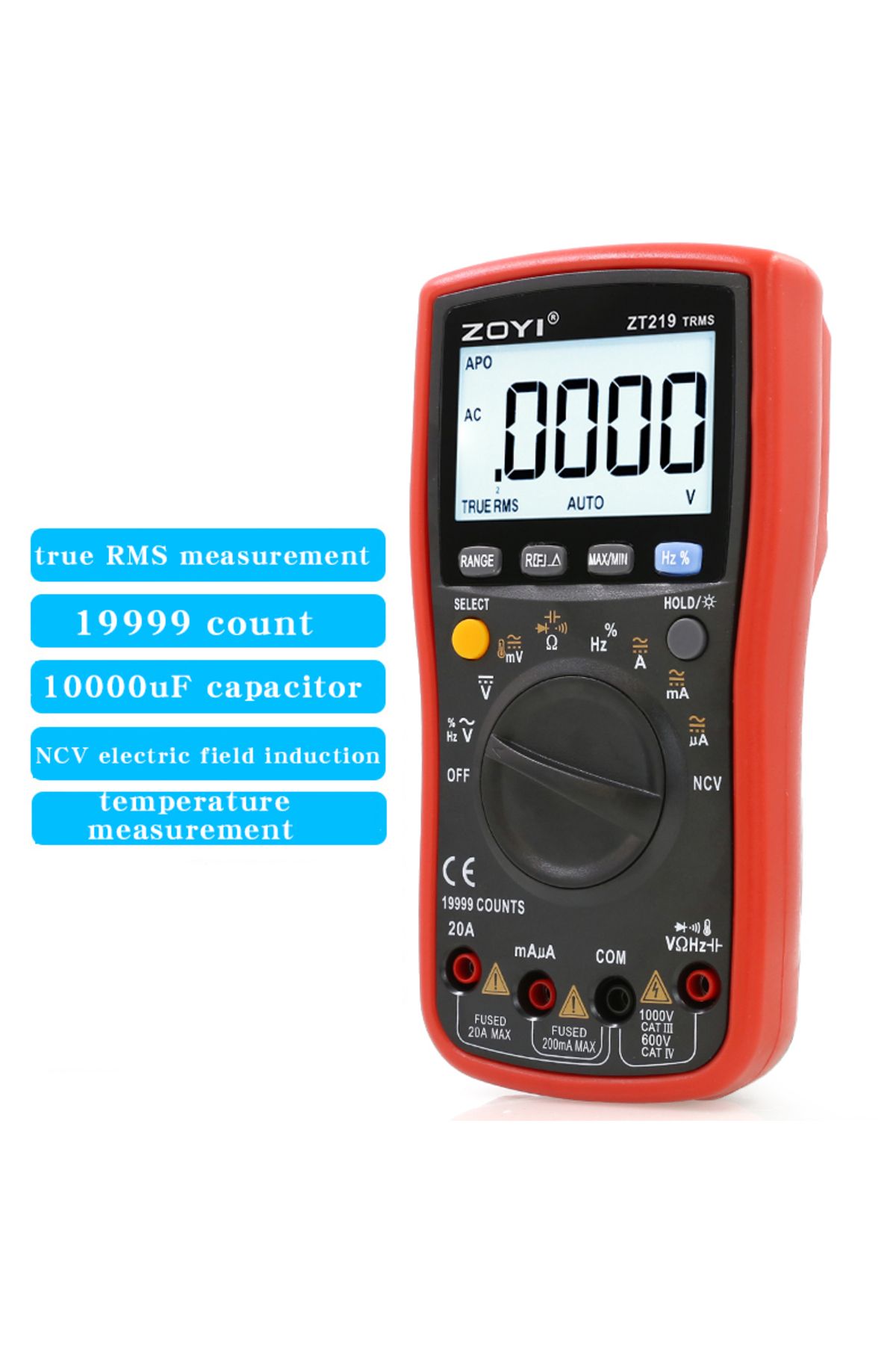 ZOYI-Auto-Range Multimeter ZT219 High-Precision 4.5-Digit True RMS Digital Multimeter with Overlo... 3