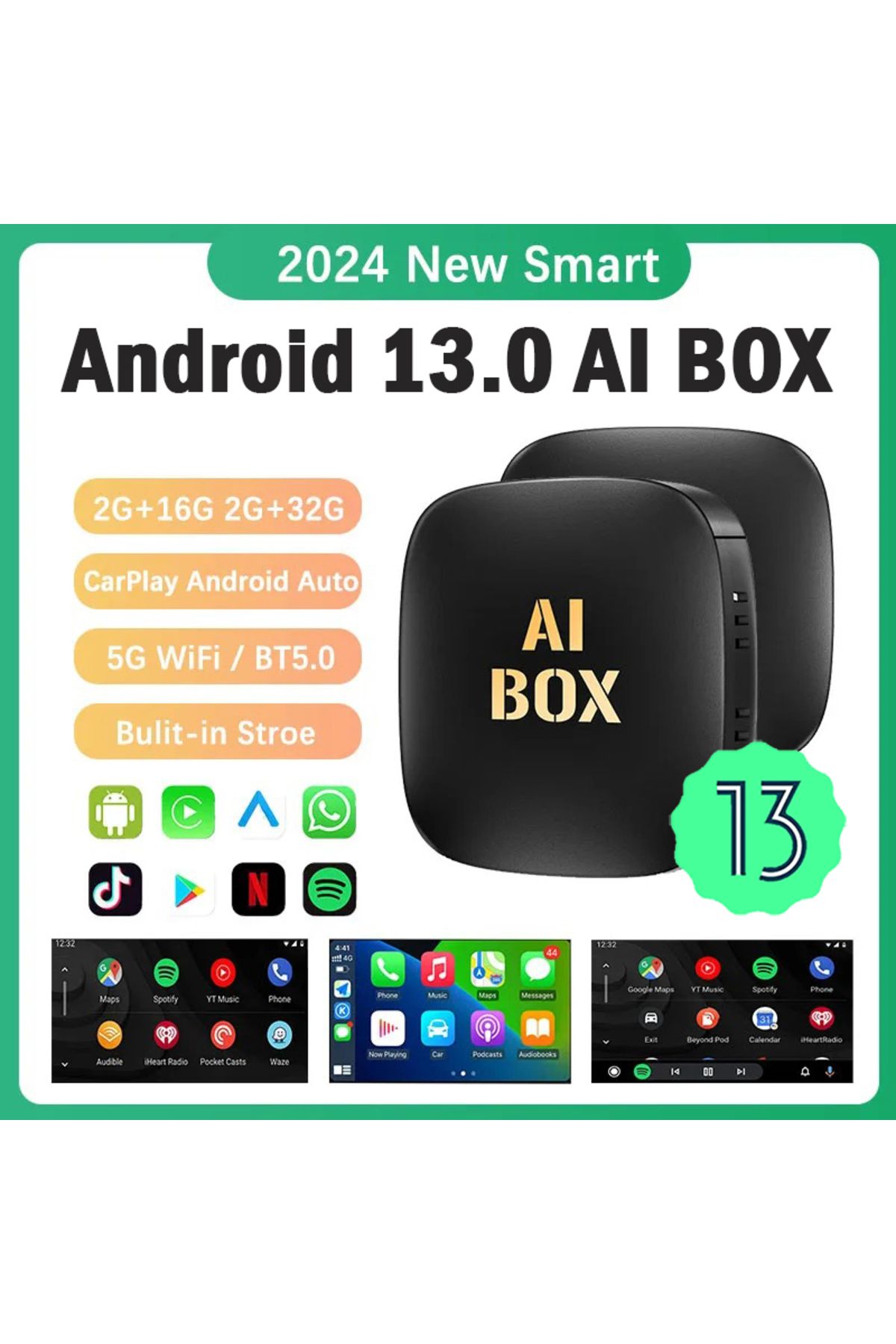 WDSZKMYF-3 In 1 CarPlay AI Box Android 13 Wired To Wireless CarPlay Android Auto For Netflix YouTube FOTA ... 2