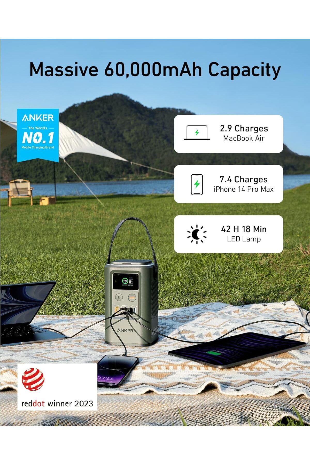 Anker-Power Bank Power Station 60,000mAh, 87W with Smart Digital Display 2