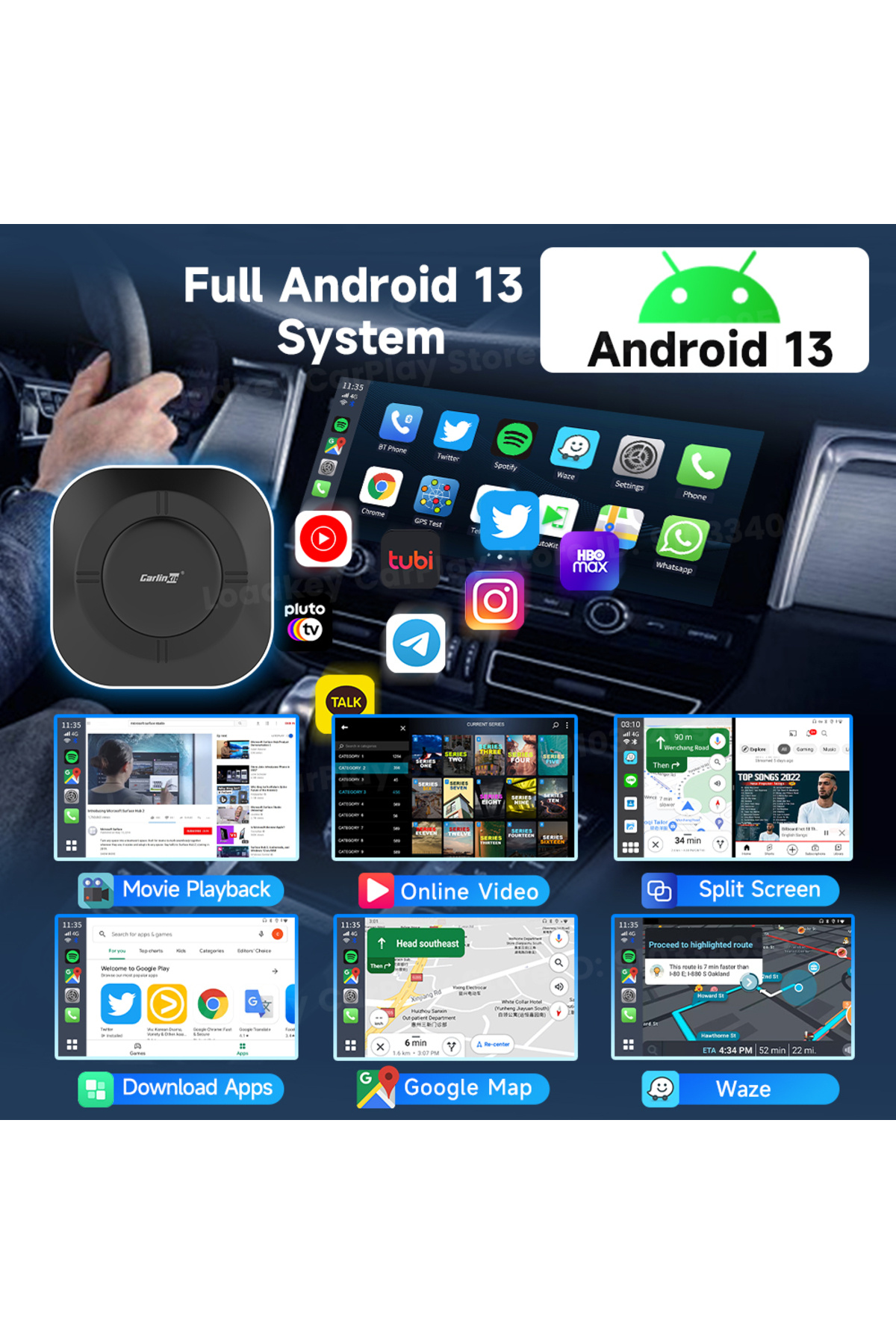 Choice CarinKit Android 13 Carplay Ai Box Ambient 8 Cores Wireless
