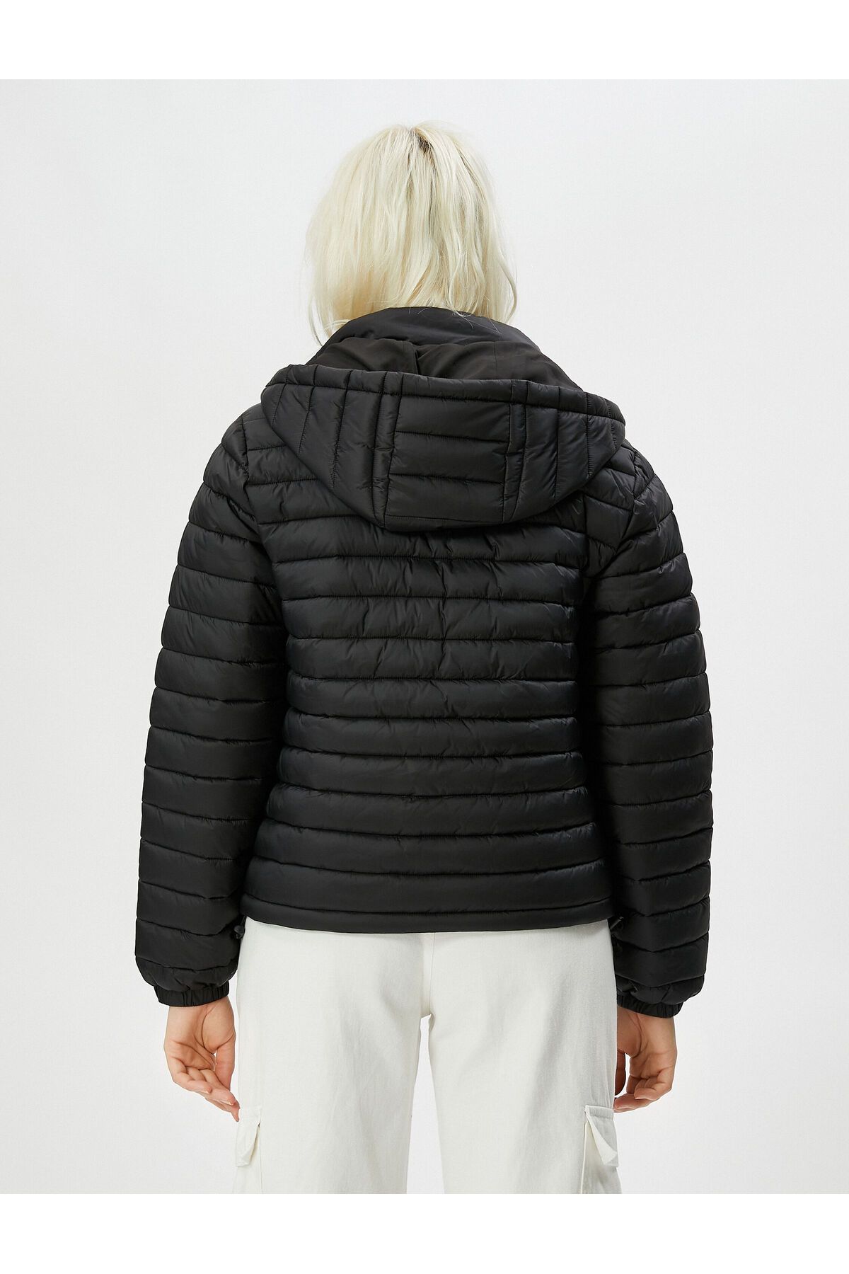 Koton-Short Puffer Jacket with Hooded Zipper and Elastic Sleeves 4