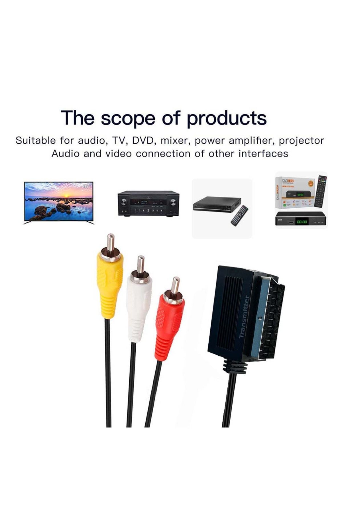 Choice-1.2m Check Note Composite Av To Scart Or Scart To Rca Bi-directional Cable Scart To 3 Rca Phono Comp 4